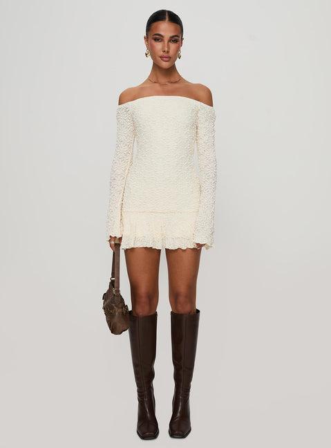 Vancesca Long Sleeve Mini Dress Cream Product Image