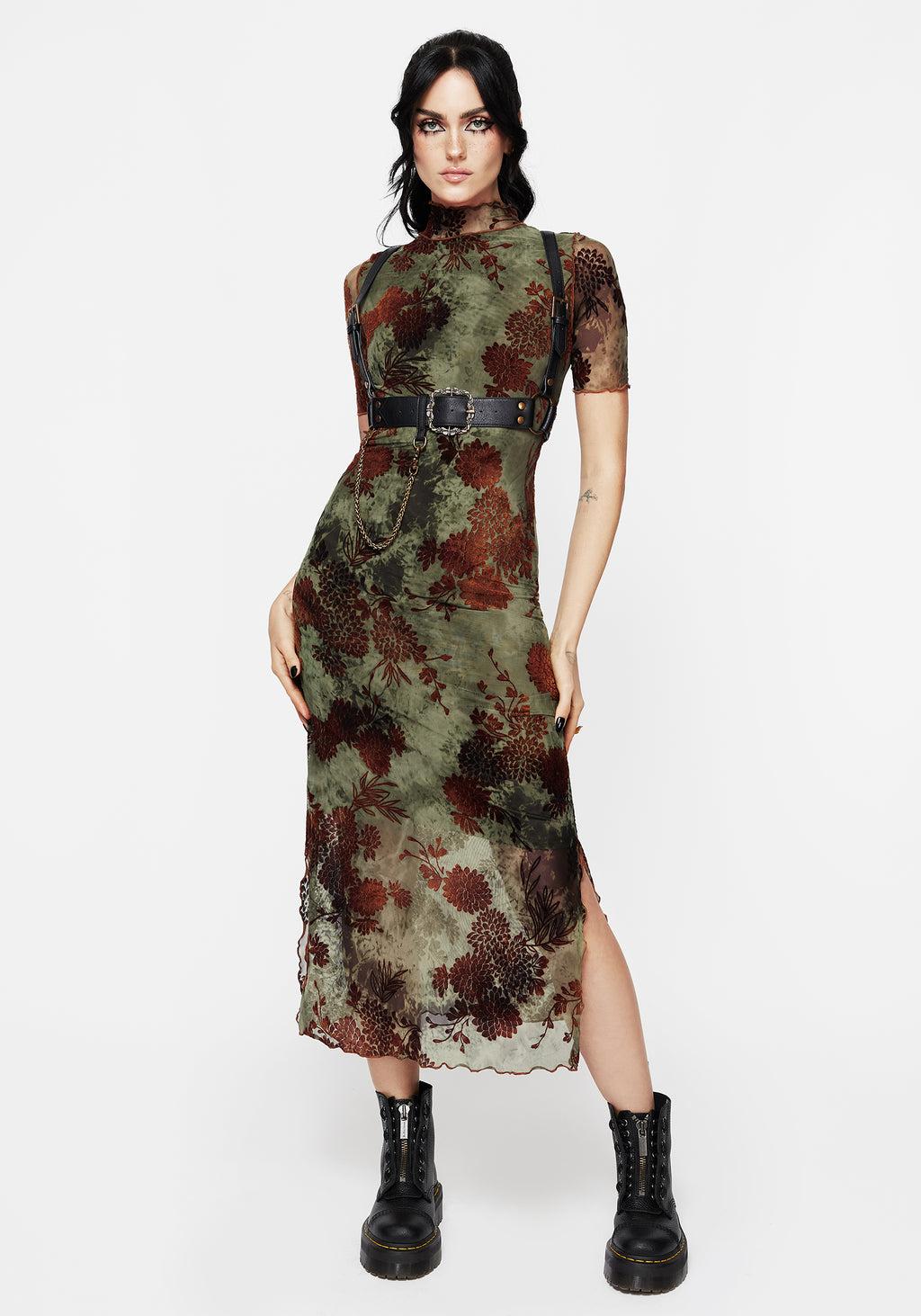 Rosaleigh Flock Velour Mesh Short Sleeved Midaxi Dress Product Image