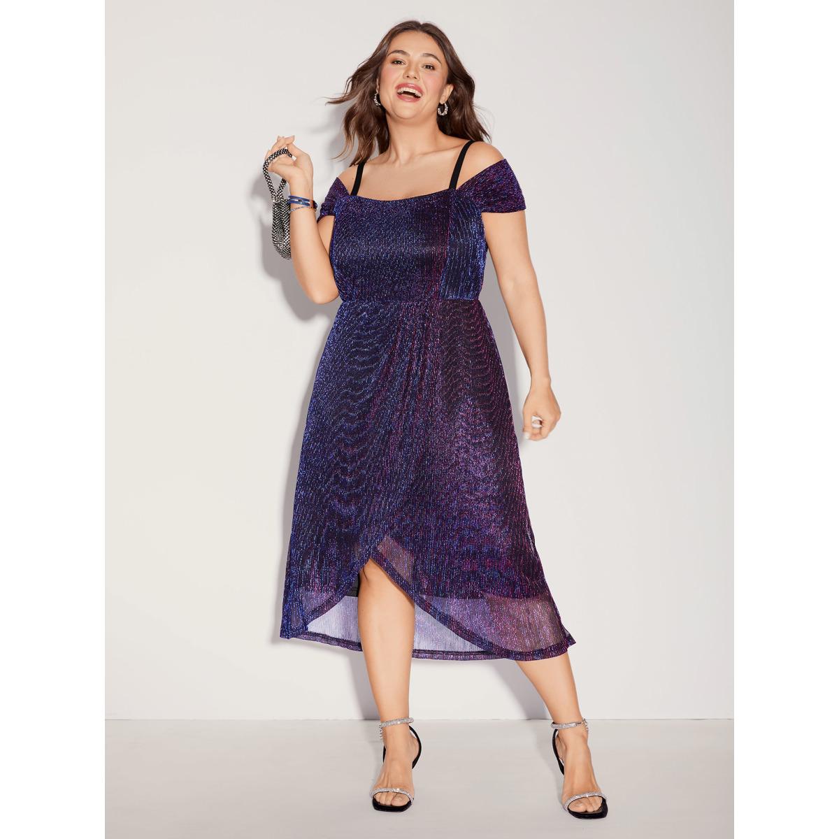 Plus Size Shimmery Cinched Waist Sheer Midi Dress Eggplant Women Party Curvy Bloomchic 22-24/3X Product Image