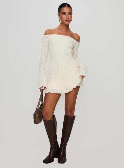 Vancesca Long Sleeve Mini Dress Cream Product Image