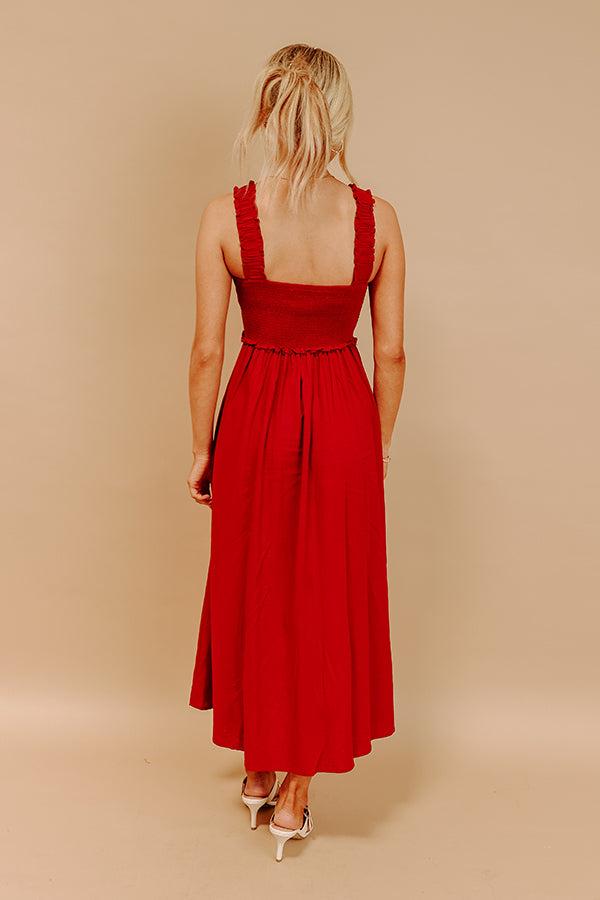 Harvest Lane Linen-Blend Midi Dress in Crimson Product Image