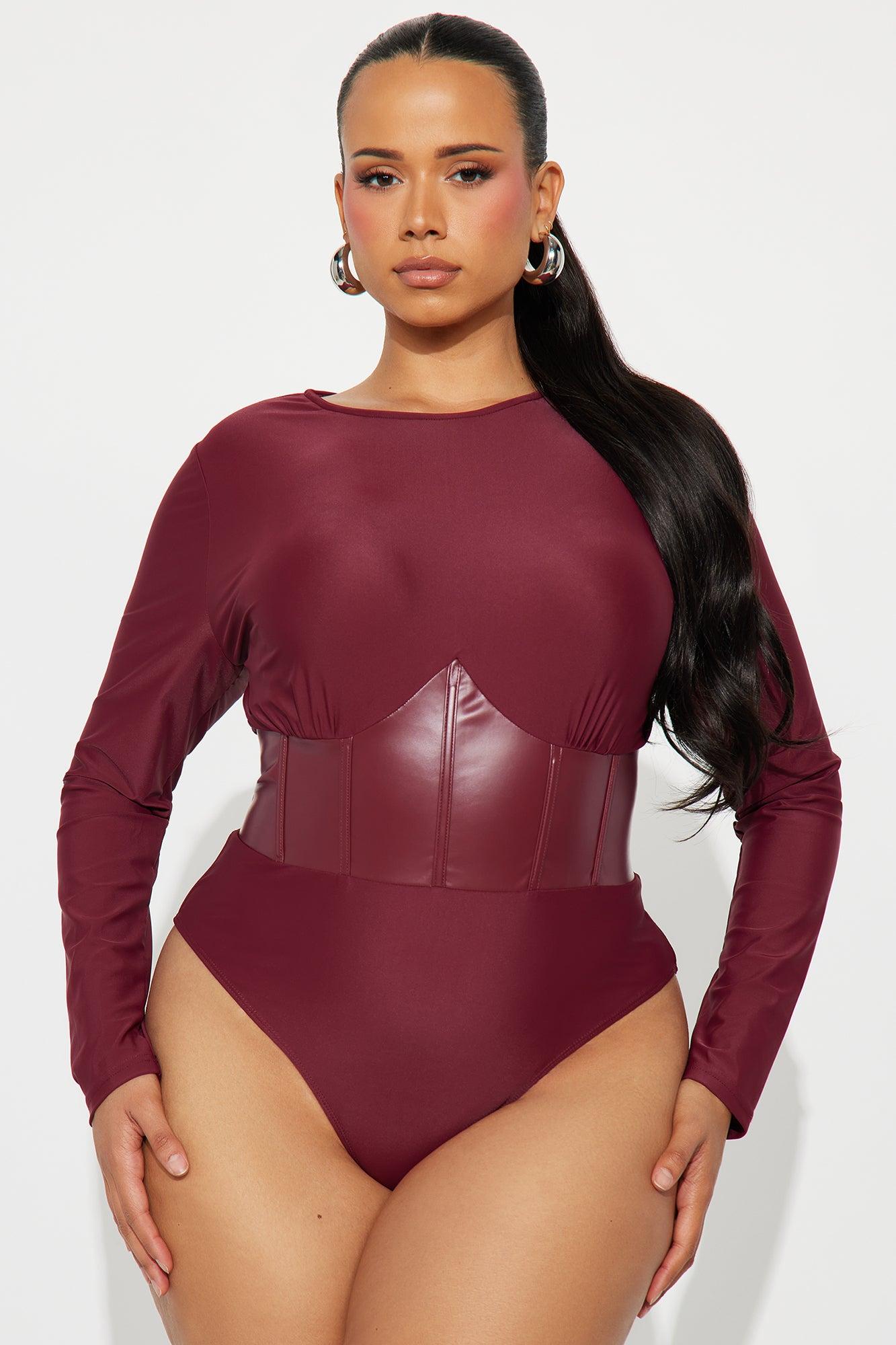 Excite Me Corset Bodysuit - Burgundy Female Product Image