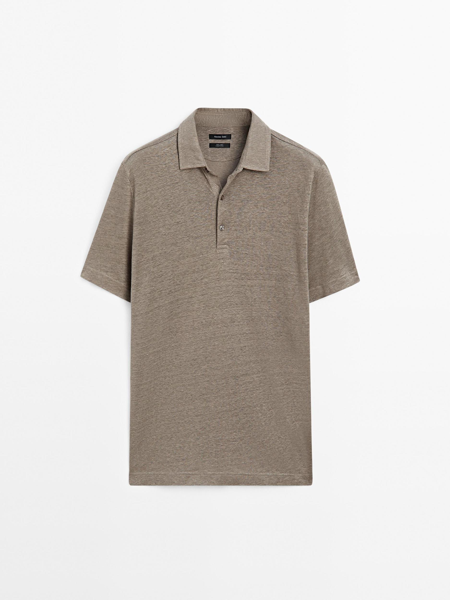 100% linen short sleeve polo shirt Product Image