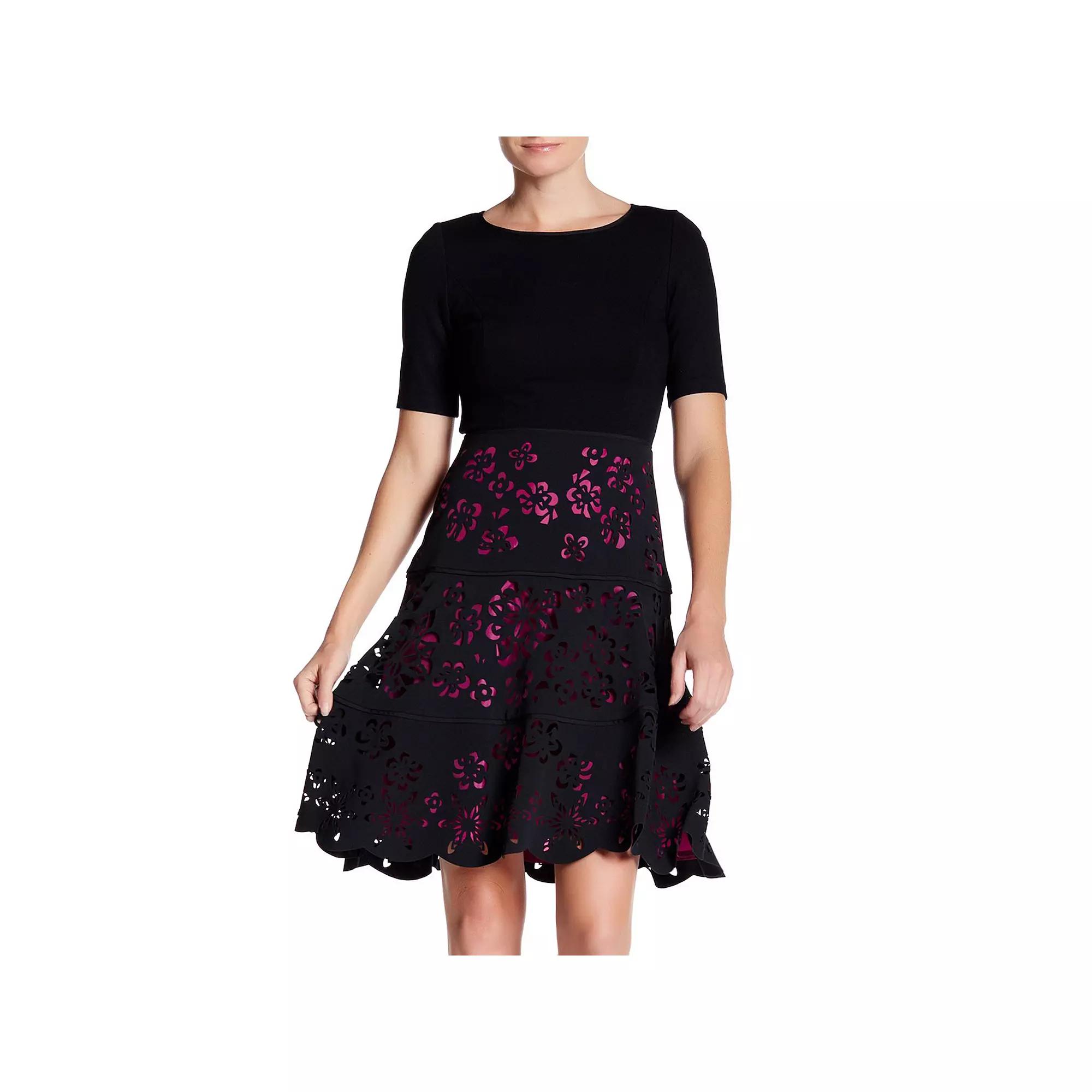 Women's Focus By Shani Ponte Fit and Flare Laser Cutting Dress,  Product Image