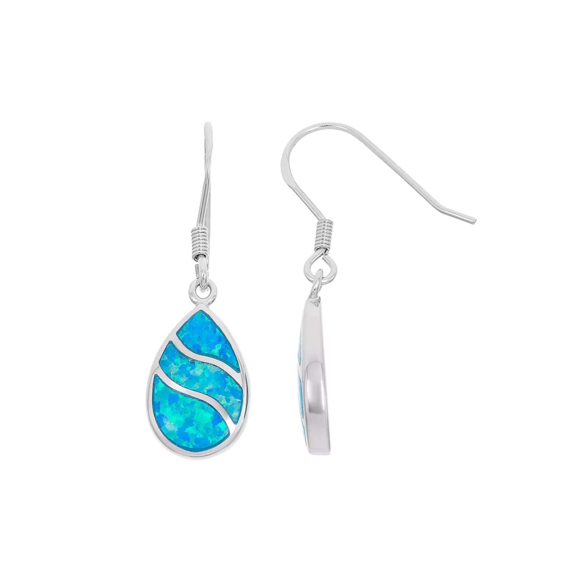 Lab-Created Blue Opal Sterling Silver Teardrop Earrings, Women's Product Image