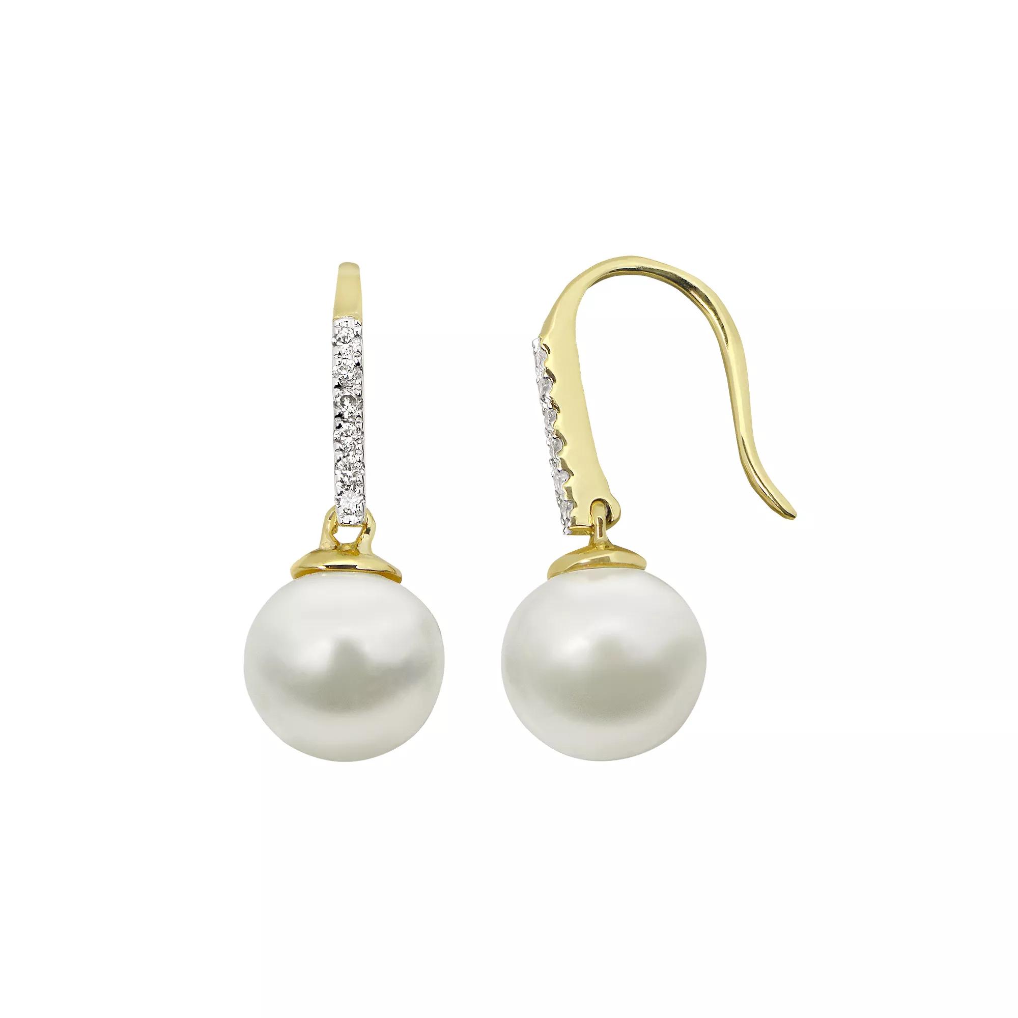 PearLustre by Imperial Freshwater Cultured Pearl Diamond Accent 14k Gold Drop Earrings, Womens, White Product Image