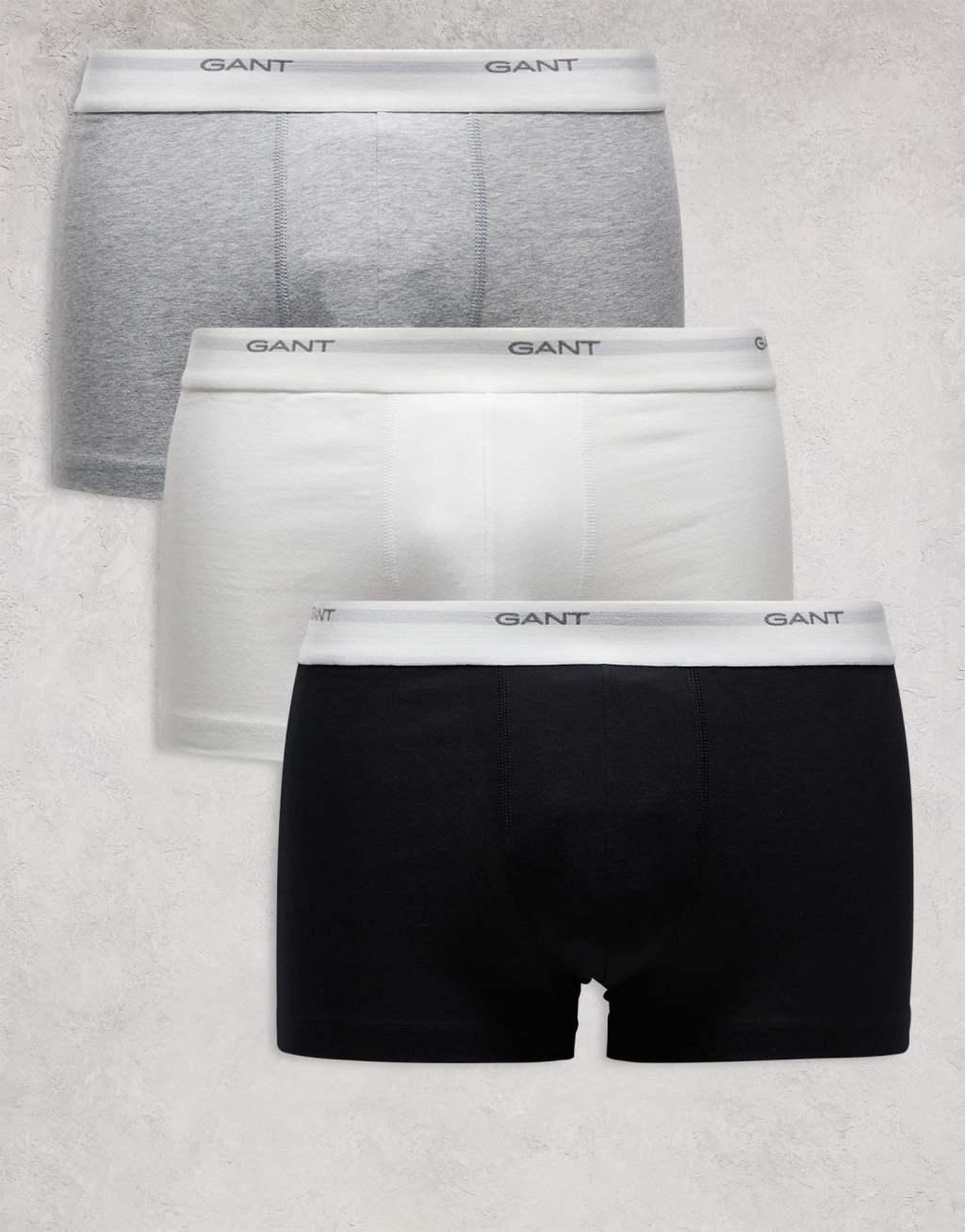 GANT 3 pack boxer briefs with logo waistband in black gray white Product Image
