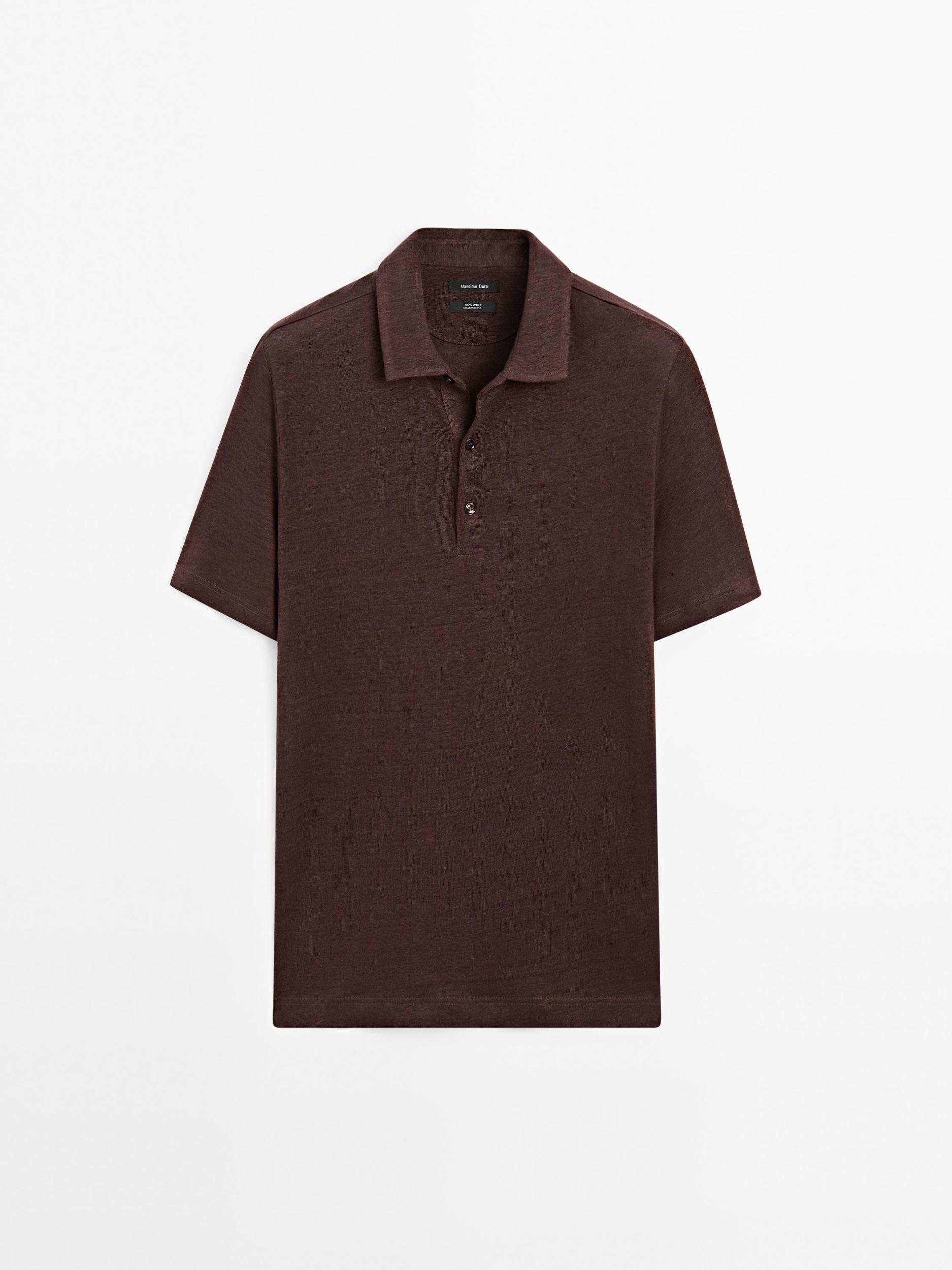 100% linen short sleeve polo shirt Product Image