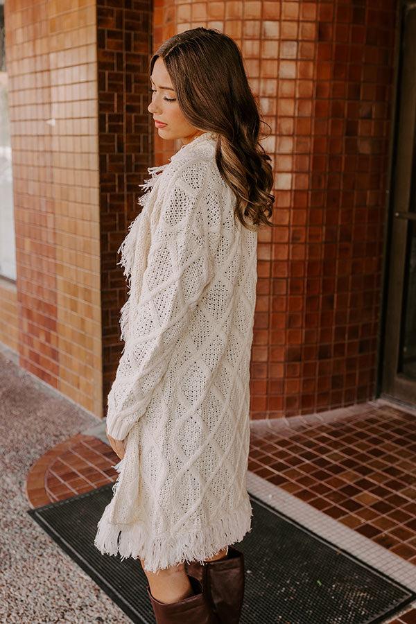 Fireside Cozy Cable Knit Fringe Cardigan Product Image