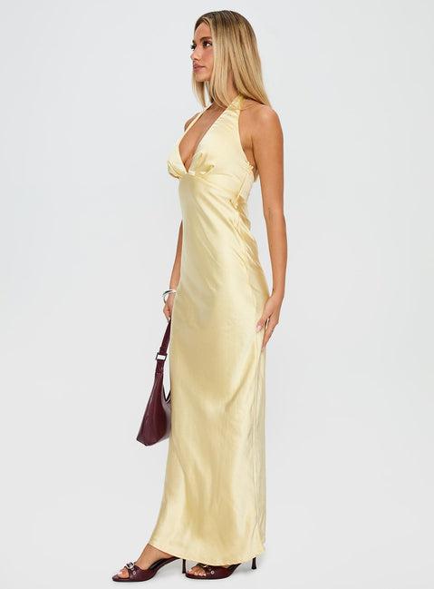 Good For You Halter Maxi Dress Lemon Product Image