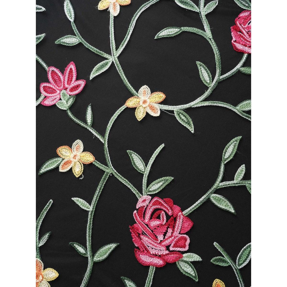 Plus Size Floral Embroidered Mesh Backless Dress Black Women Formal Texture Round Neck Cap Sleeve Curvy BloomChic 14-16/1X Product Image