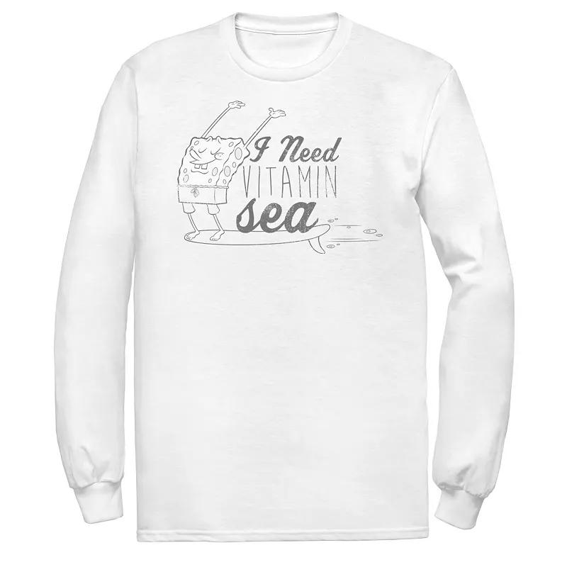 Men's Spongebob Squarepants Surfing I Need Vitamin Sea Long Sleeve Tee,  Product Image