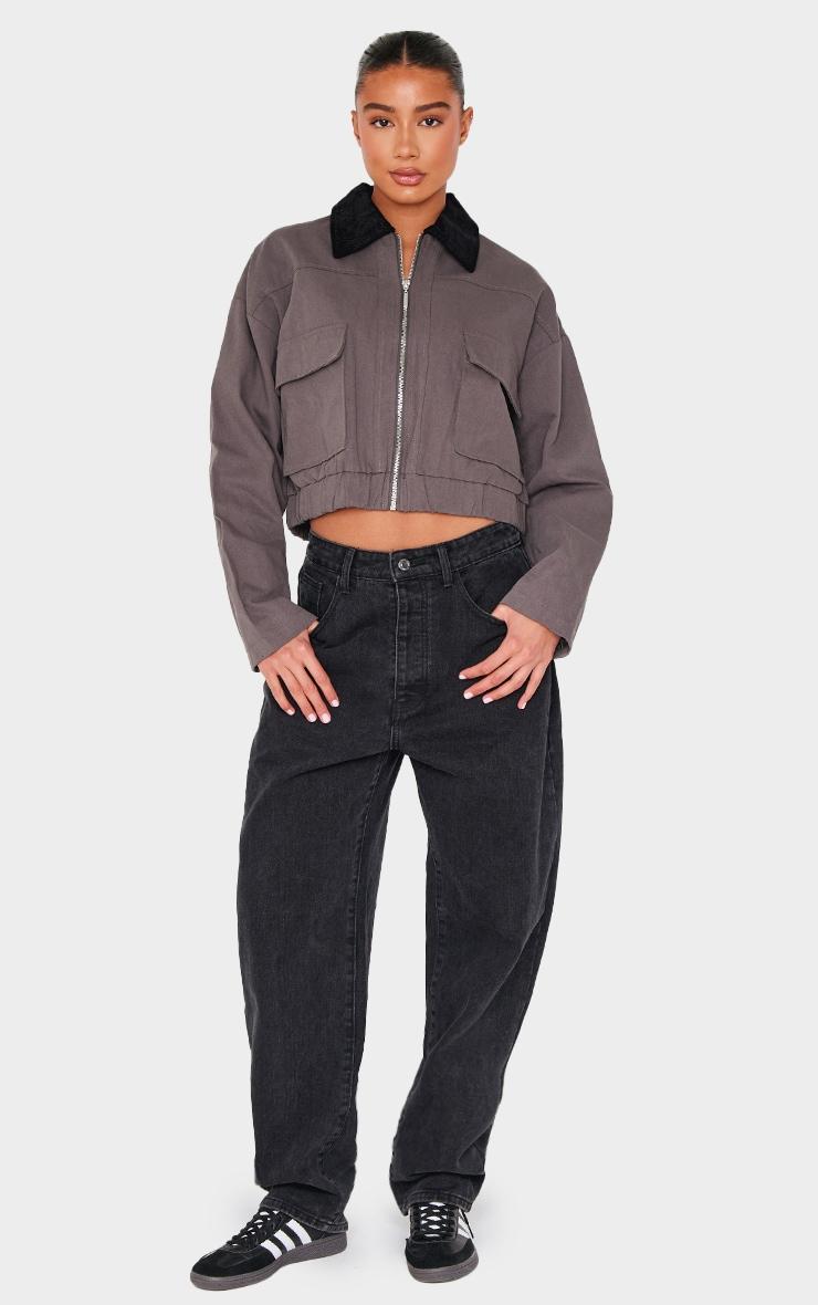 Dark Grey Contrast Collar Twill Jacket Product Image