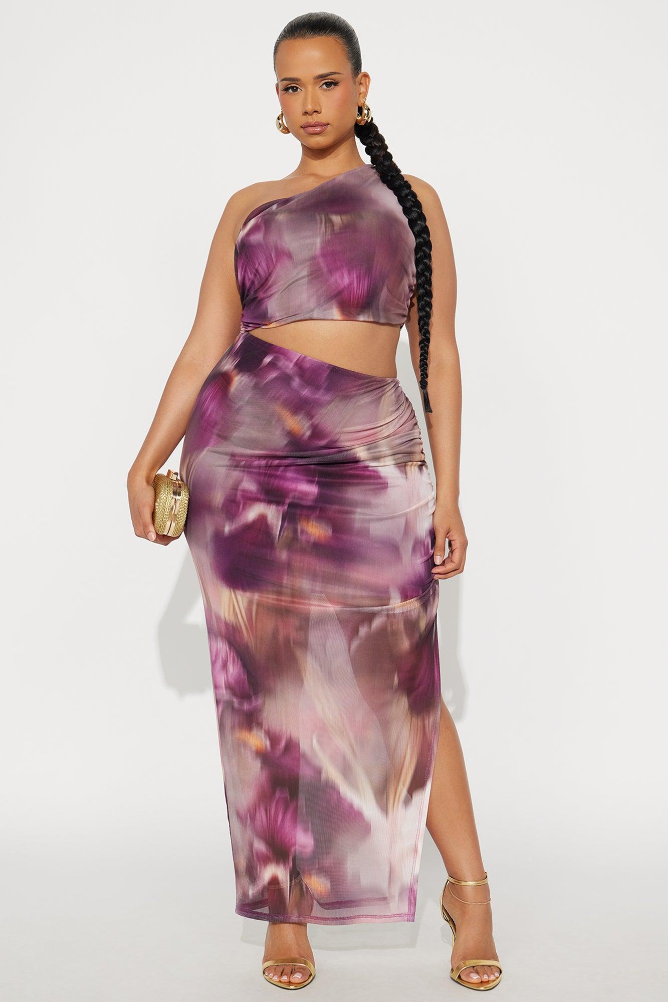 Tamirah Mesh Cut Out Maxi Dress - Purple/combo Female Product Image