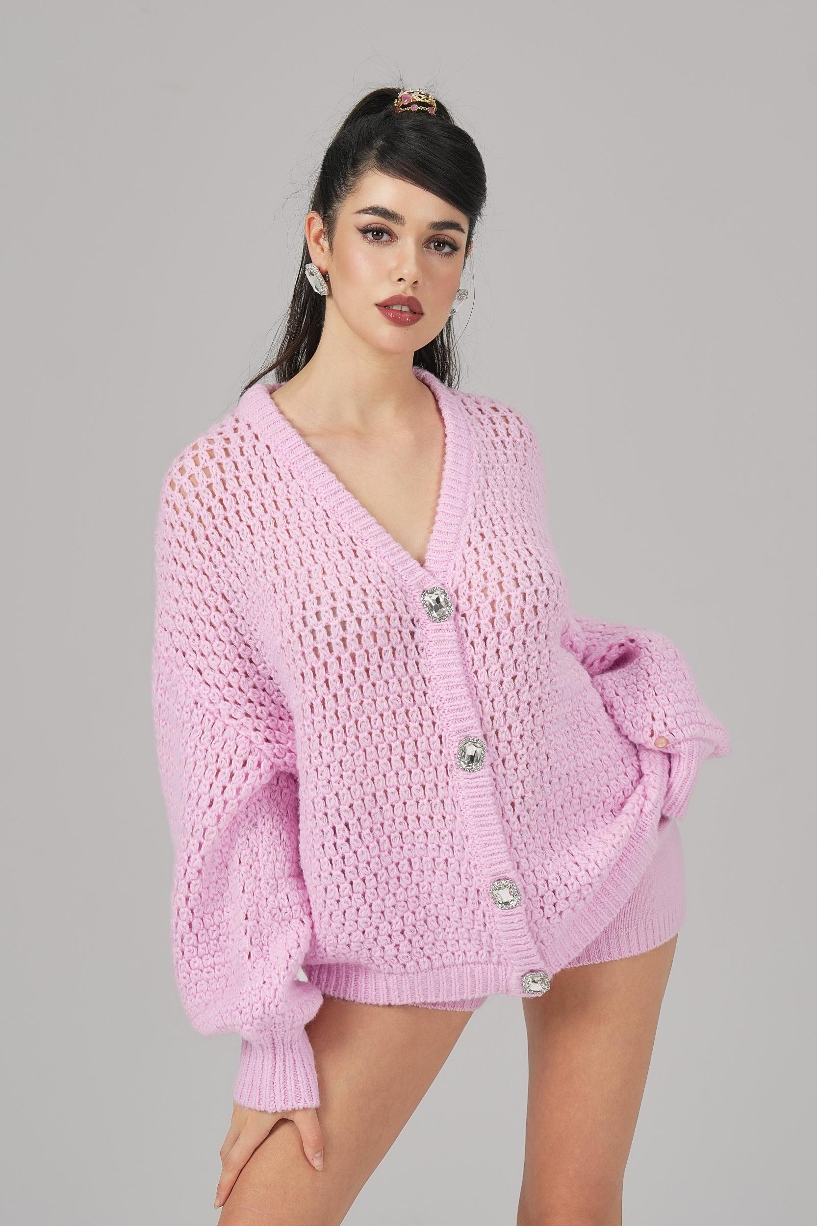 Alexis Cardigan + Scarf Set (Pink) (Final Sale) Product Image