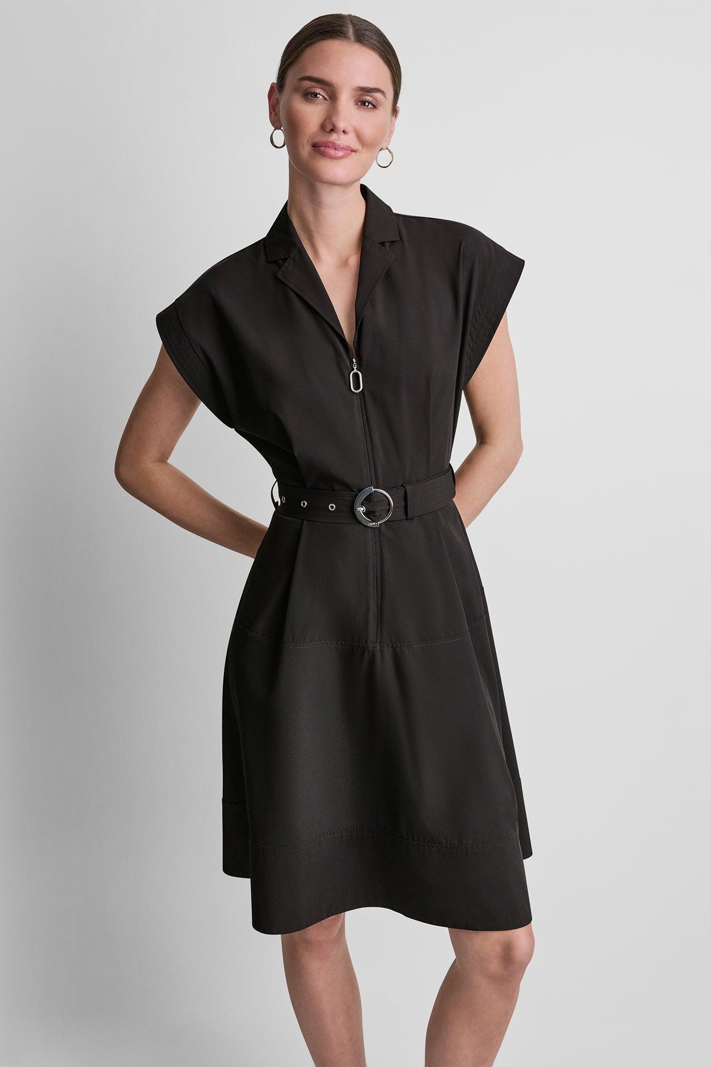 CAP SLEEVE ZIP-FRONT SHIRT DRESS Product Image