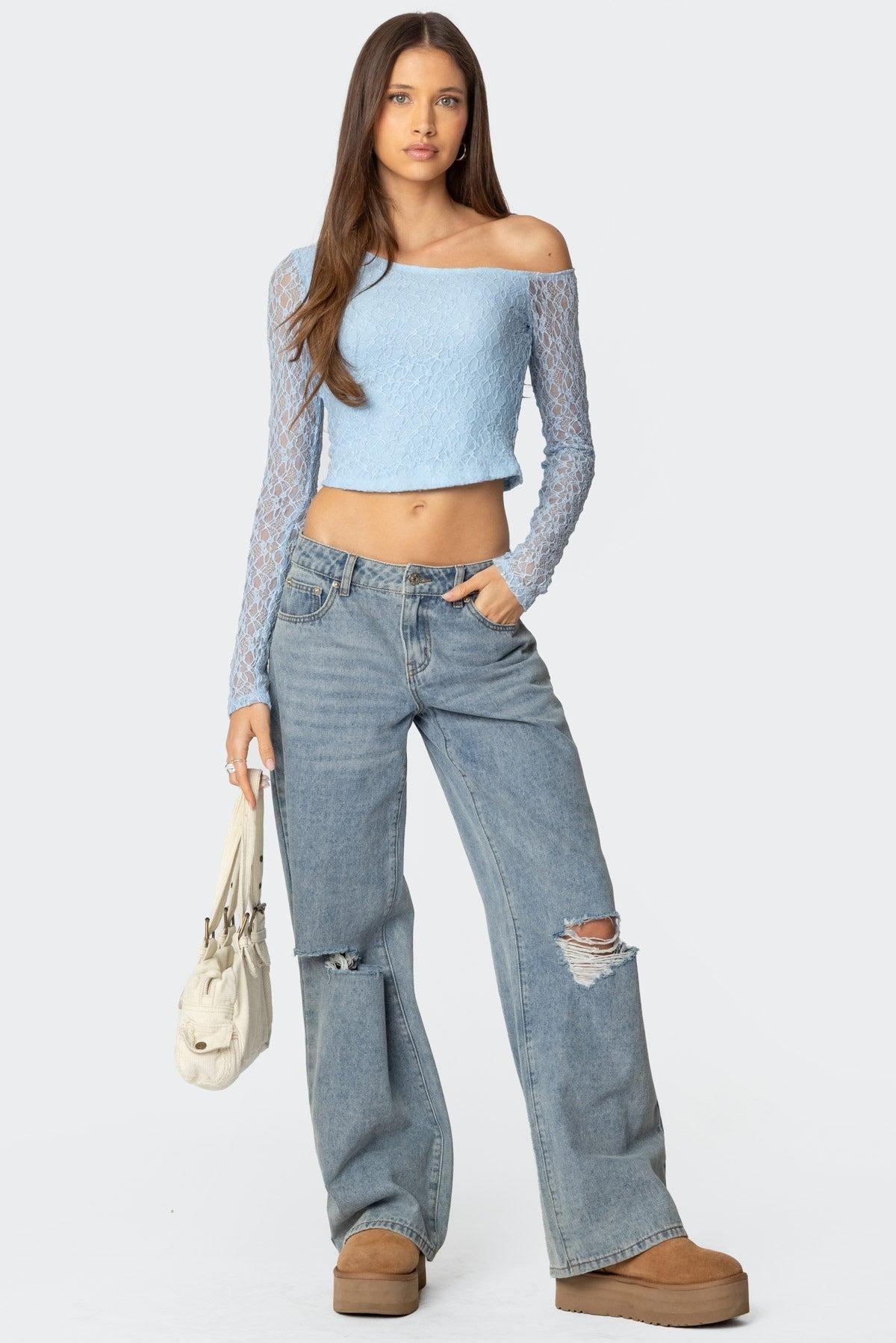 Fabia Asymmetric Textured Lace Top Product Image