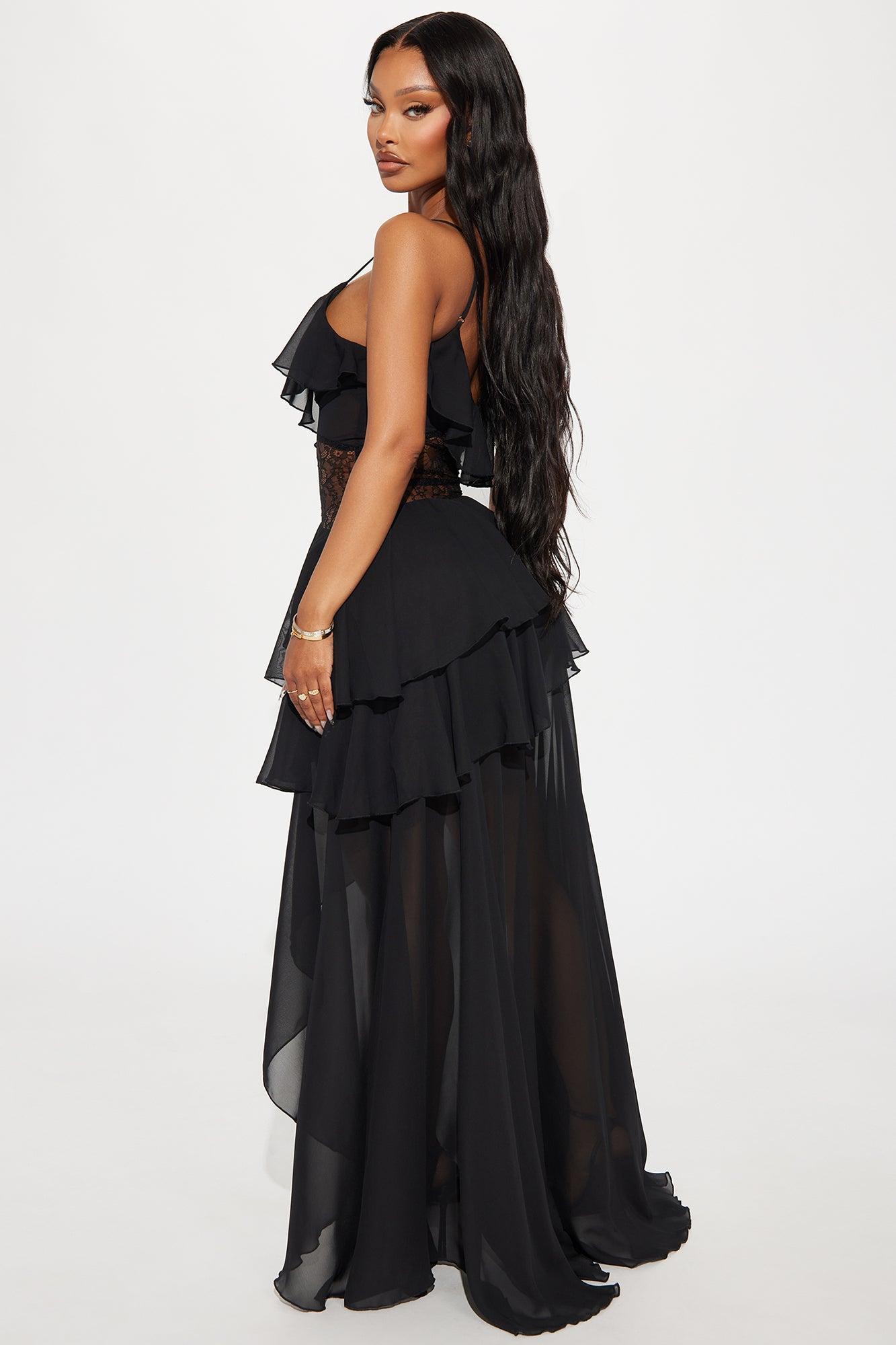 Nina Ruffle Maxi Dress - Black Product Image