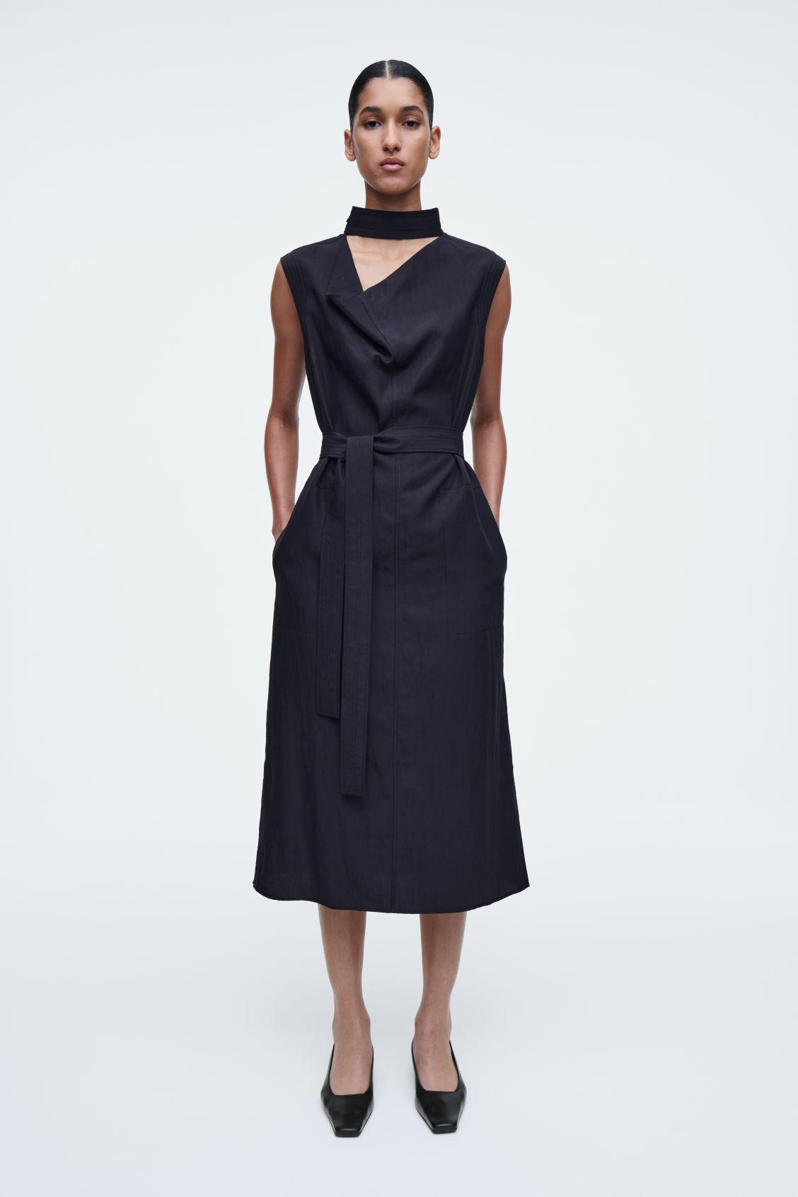 CUTOUT COWL-NECK MIDI DRESS Product Image