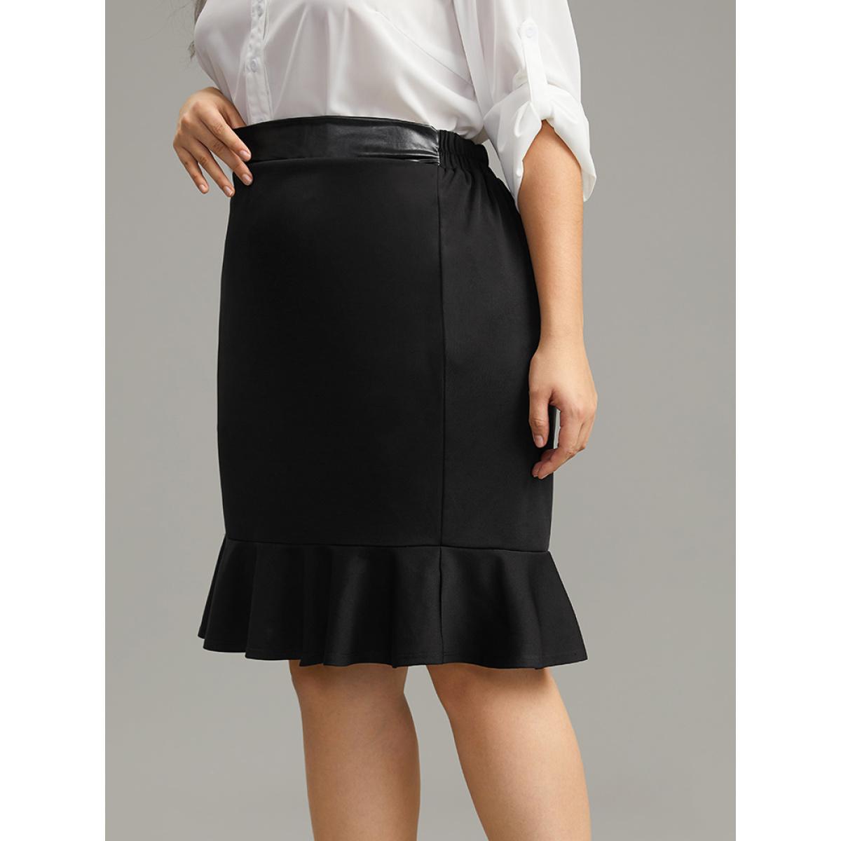 Plus Size Plain Patchwork Mermaid Hem Skirt Women Black Office Plain Bodycon Low stretch Work Skirts BloomChic 10/M Product Image