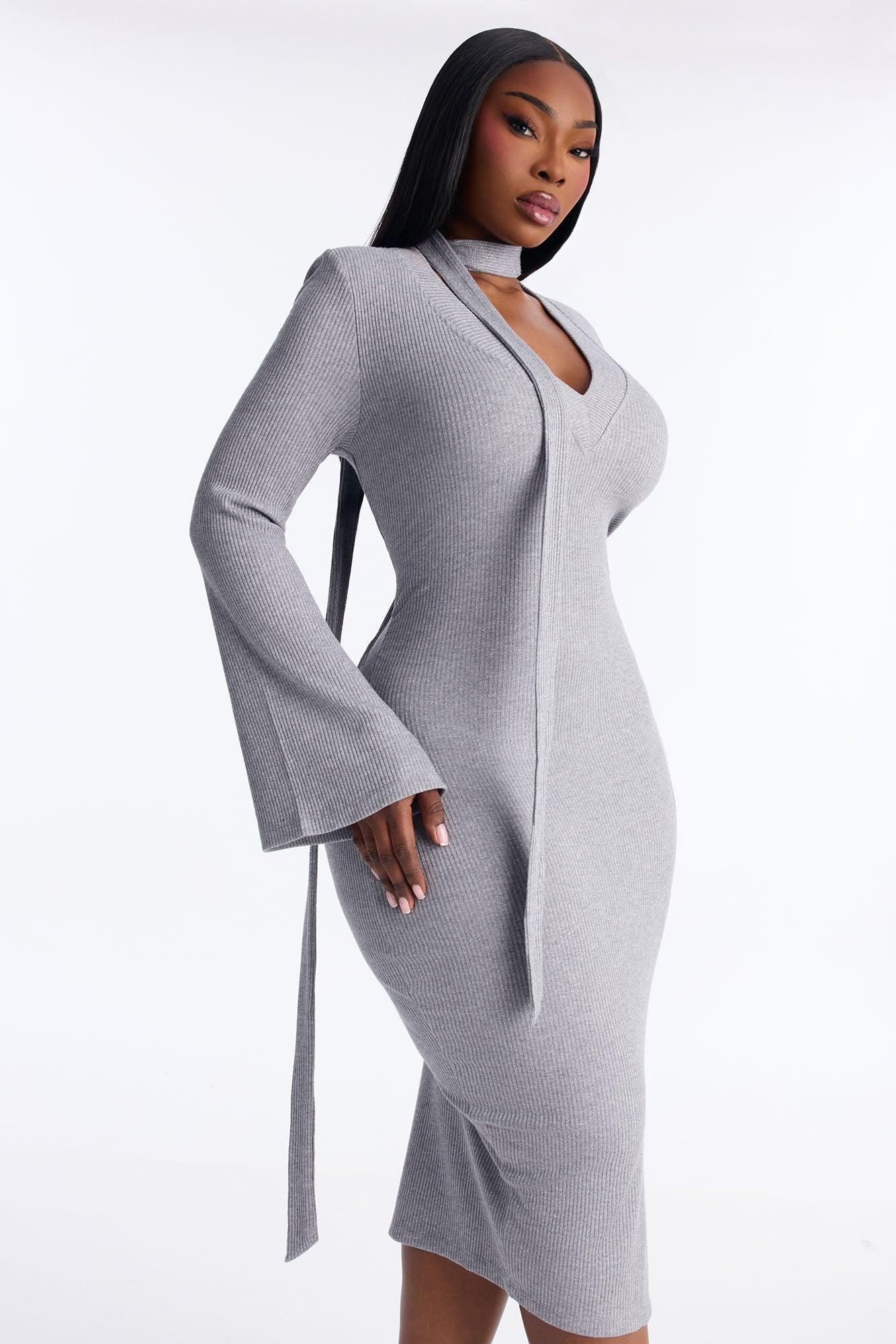 Camila Metallic Sweater Midi Dress - Grey Female Product Image
