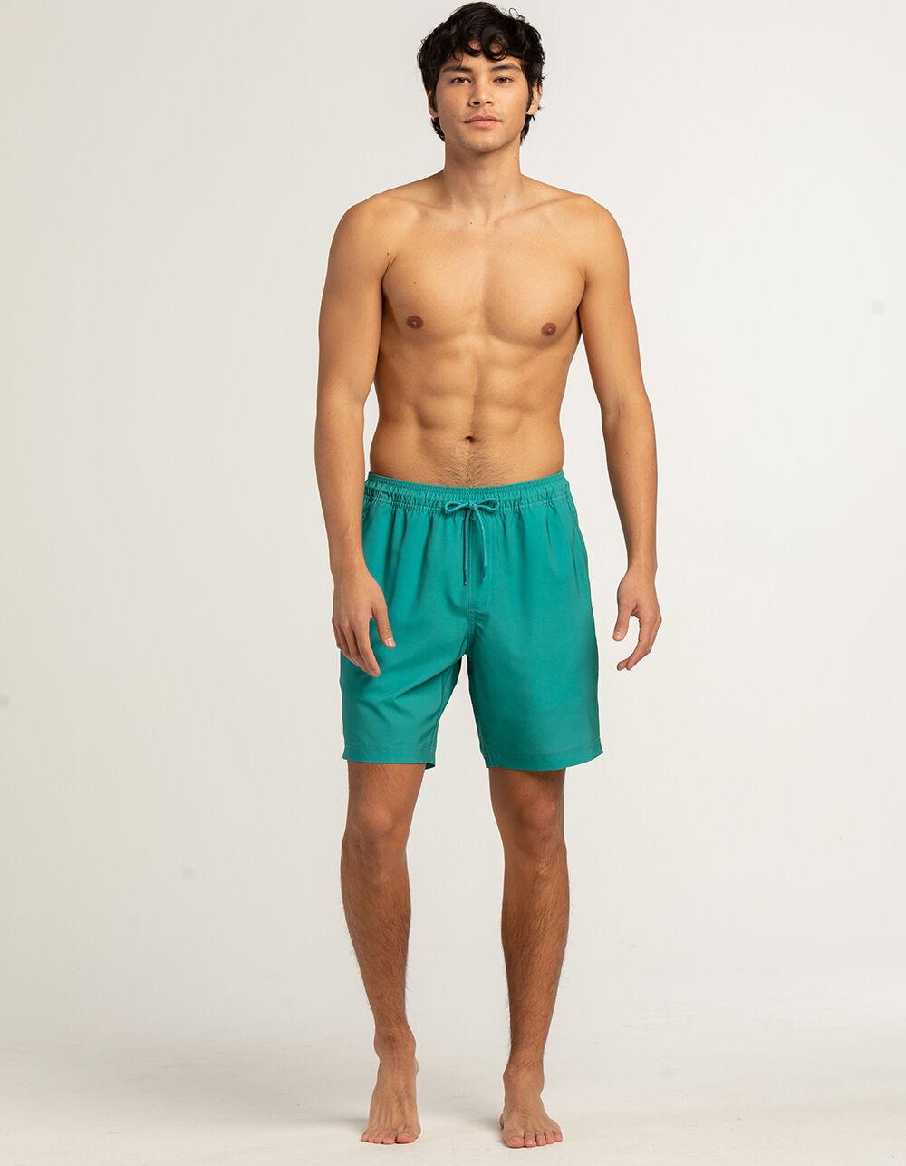 BLUE CROWN Beachy Hibiscus Color Changing Mens 7" Swim Shorts - TEAL GREEN Product Image