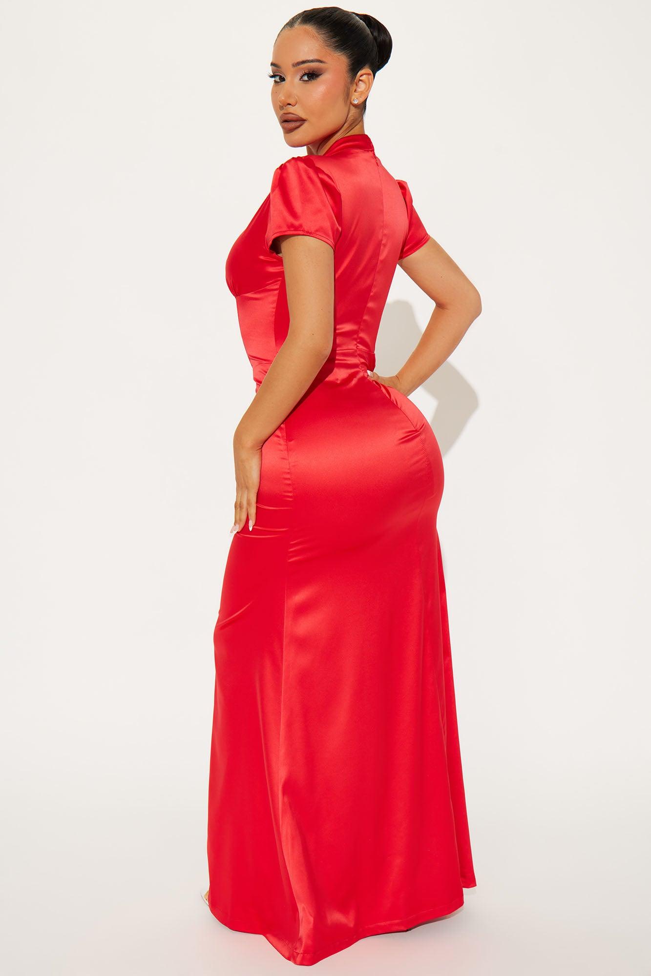 Sanora Satin Maxi Dress - Red Product Image