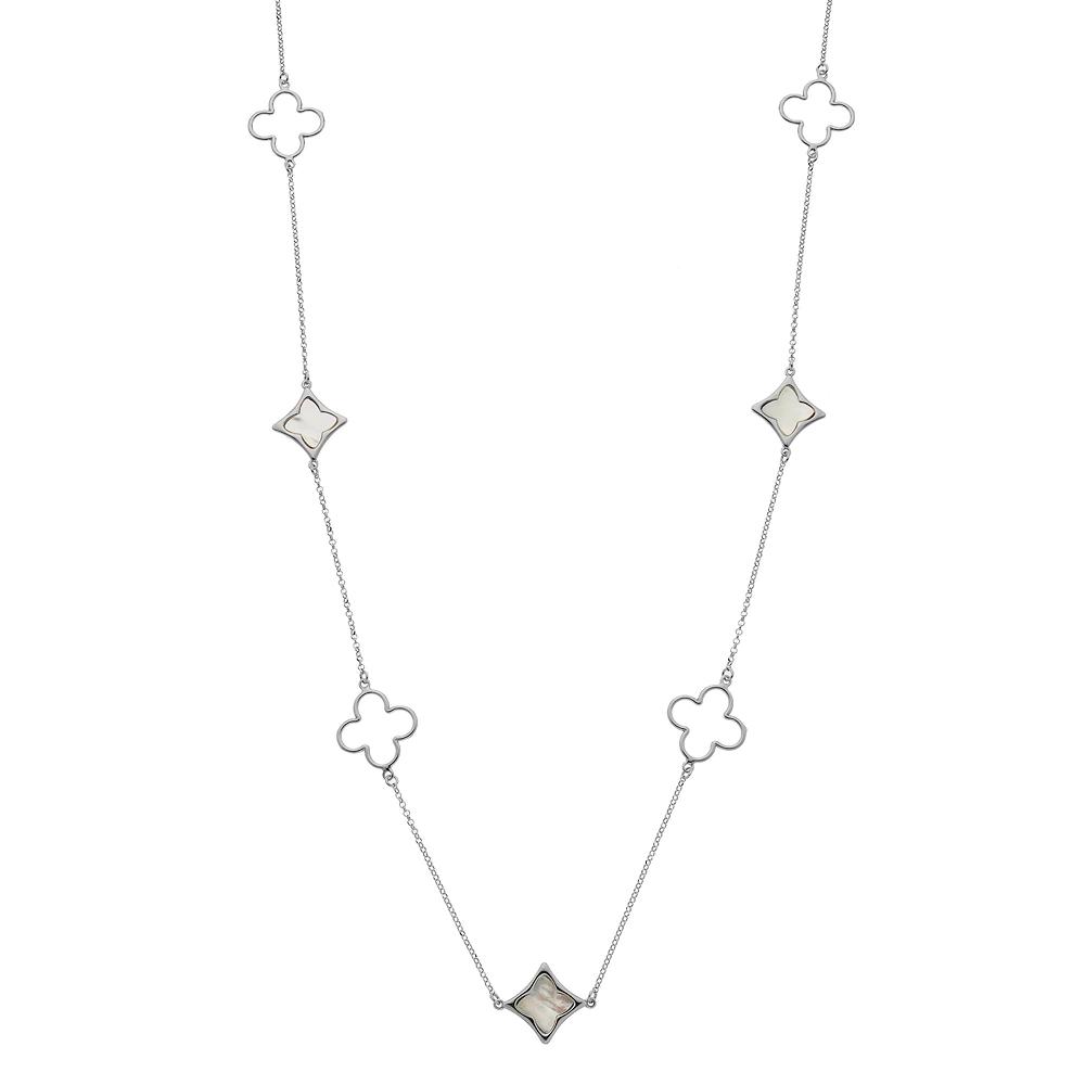 Sterling Silver Mother-of-Pearl Clover Long Station Necklace, Women's Product Image