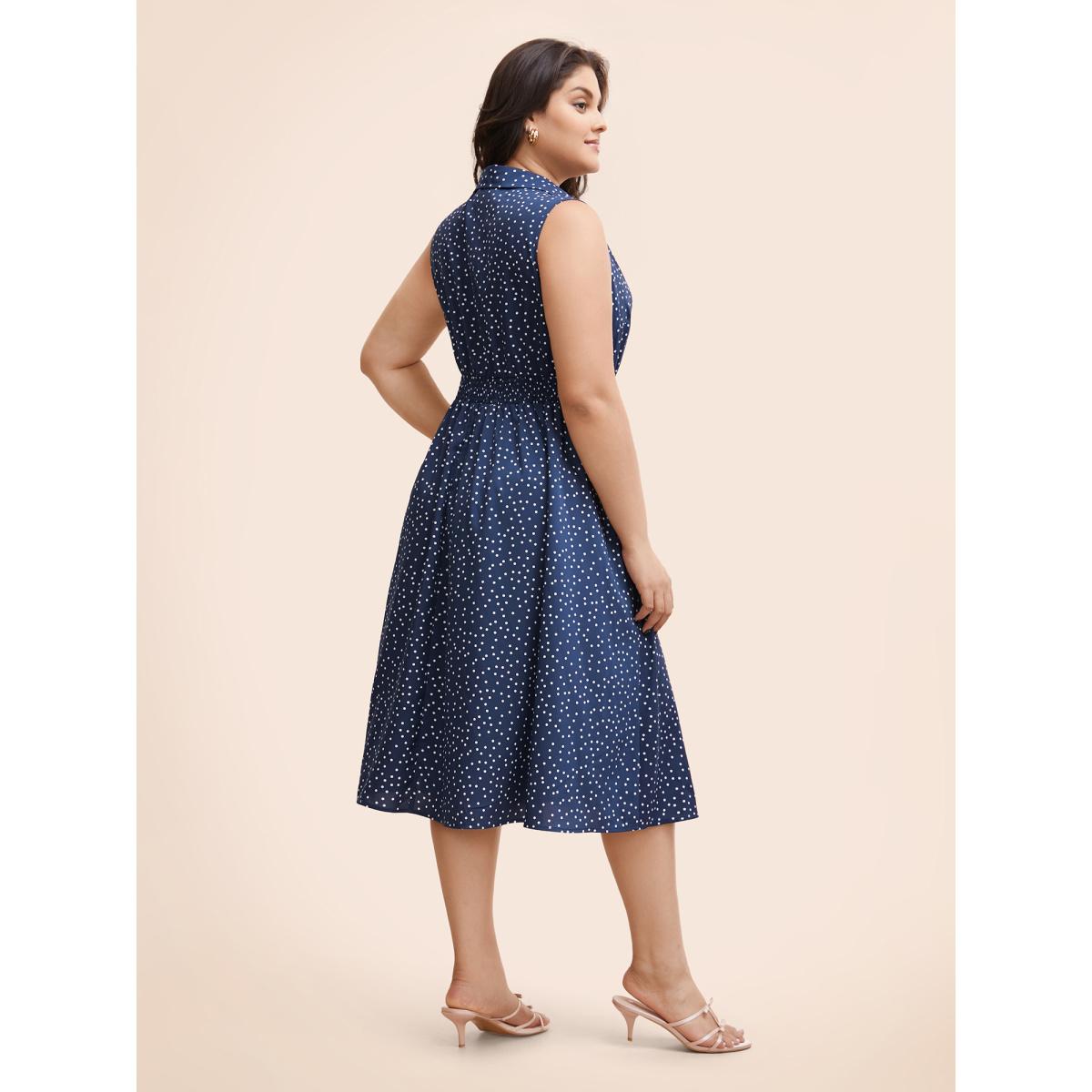 Plus Size Polka Dot Zipper Split Front Sleeveless Dress Indigo Women Elegant Slit V-neck Sleeveless Curvy BloomChic 30/6X Product Image