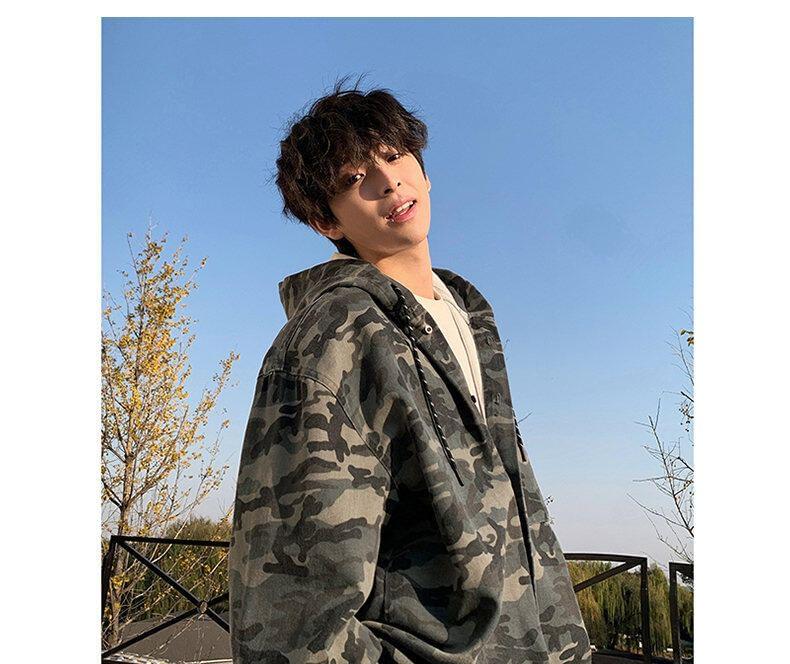 Drop Shoulder Hooded Washed Denim Shirt Jacket Product Image