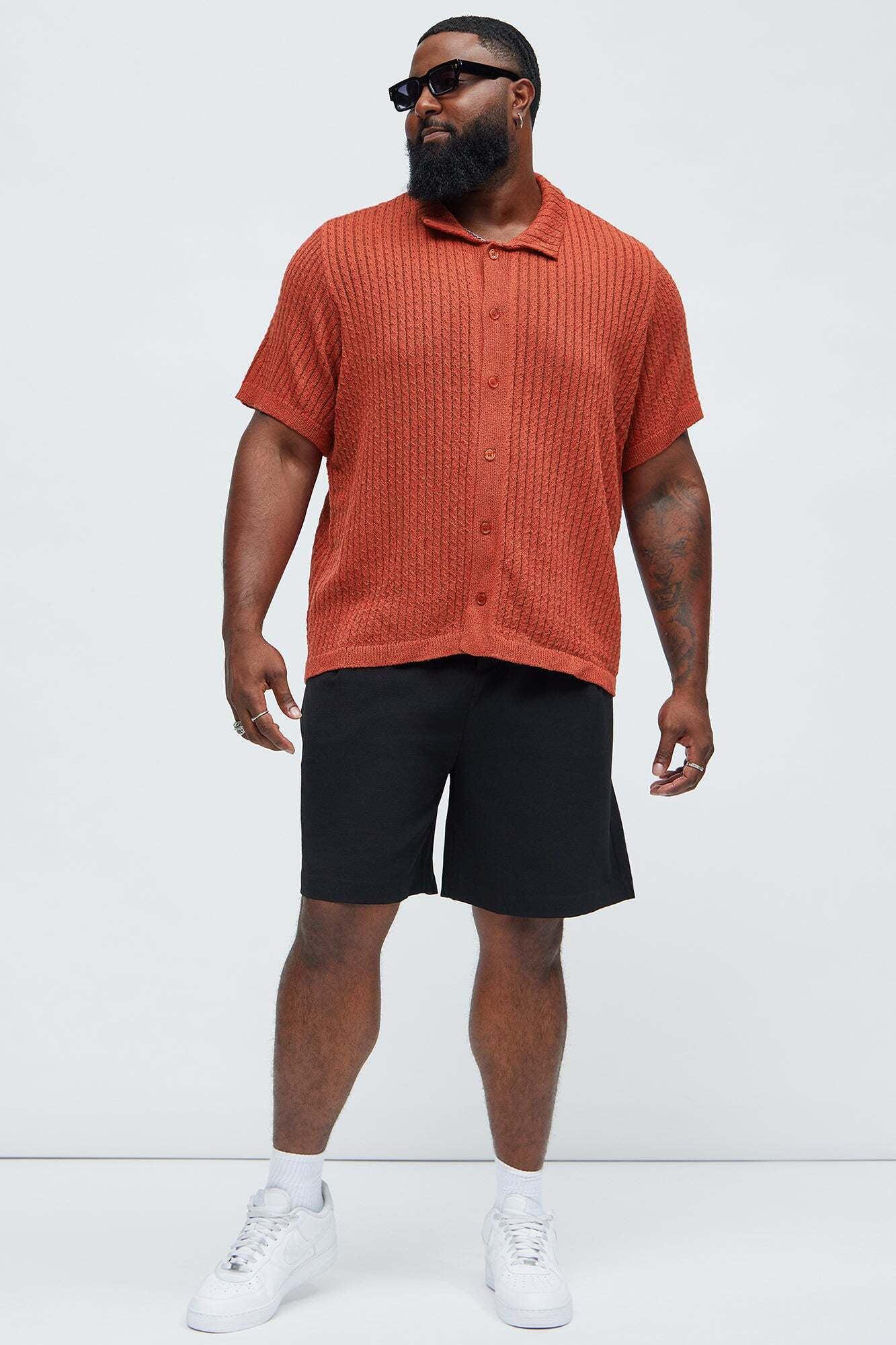 Perez Stripe Knit Shirt - Rust Product Image