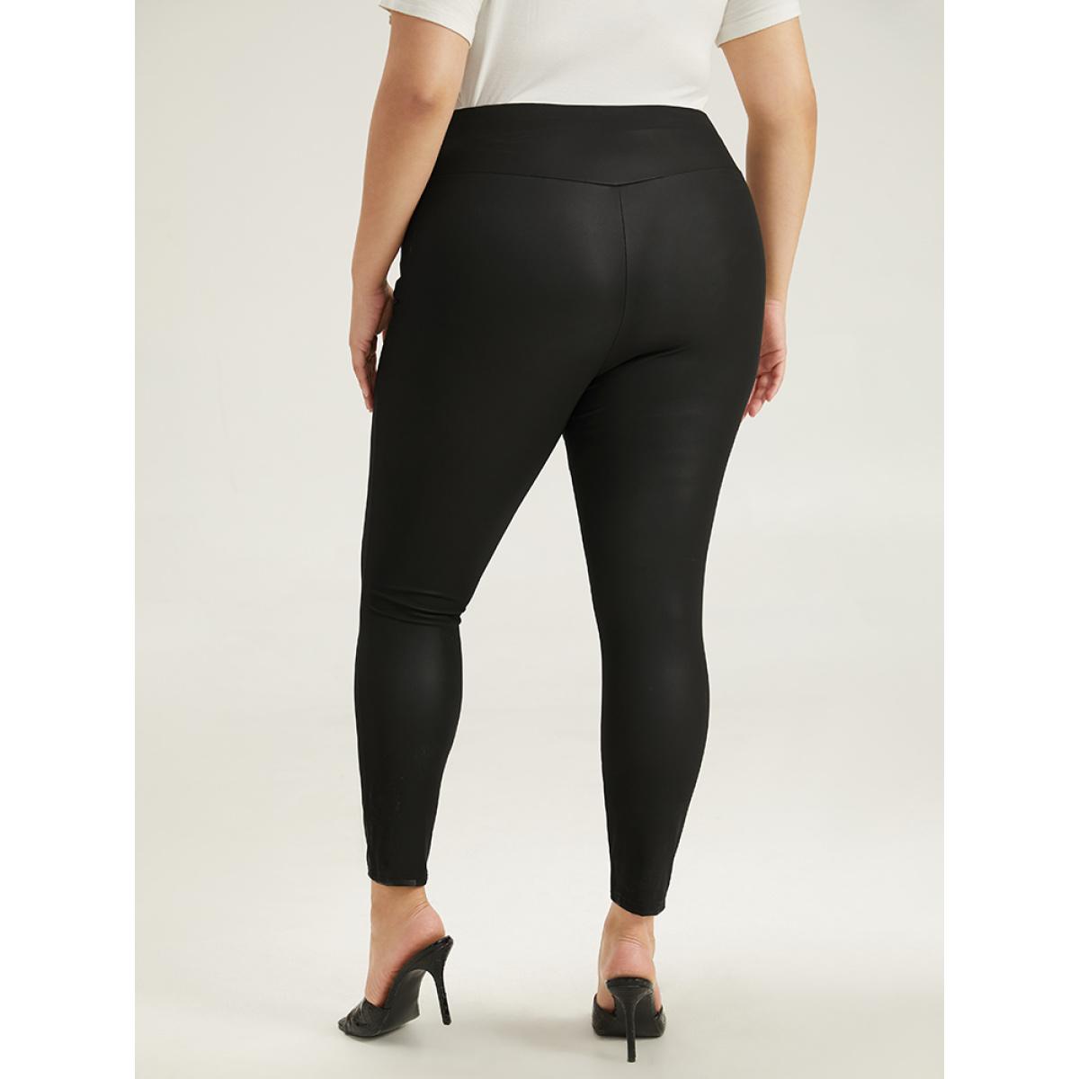 Plus Size PU Skinny Wideband Waist Leggings Women Black Casual High stretch Skinny High Rise Dailywear Leggings BloomChic 10/M Product Image