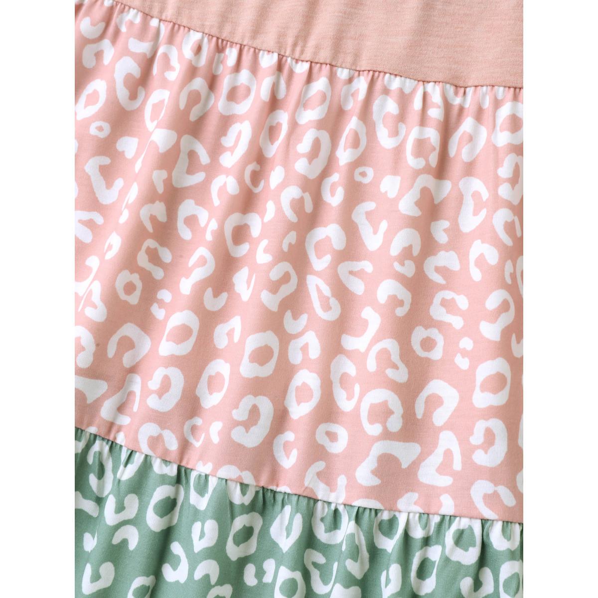 Plus Size Spliced Printed Tiered Ruffled Sleeve T-Shirt Multicolor Women Playful Gathered Round Neck Casual T-shirts BloomChic 28/5X Product Image