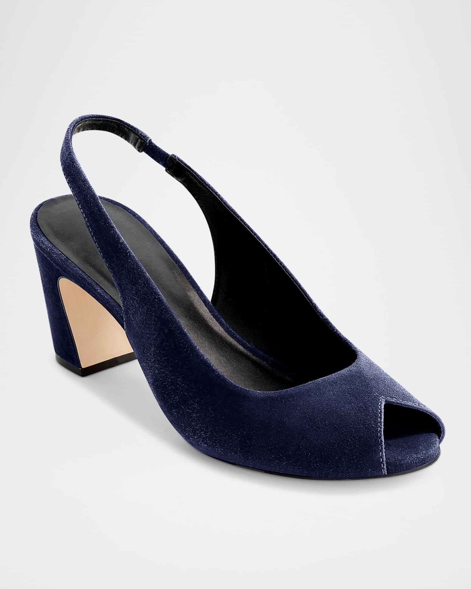 Suede Peep-Toe Slingback Pumps Product Image