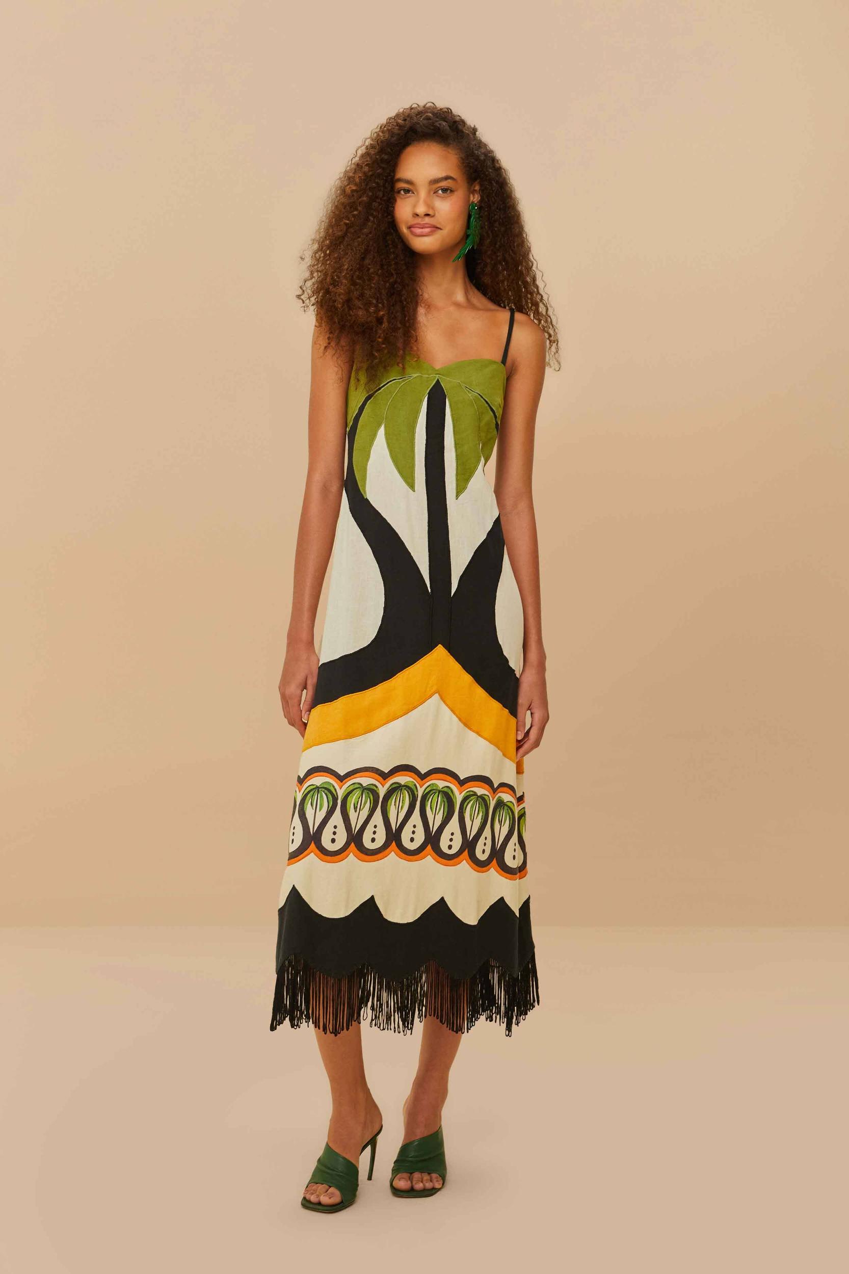 Off-White Coconut Tree Flow LENZING™ ECOVERO™ Euroflax™ Dress Product Image