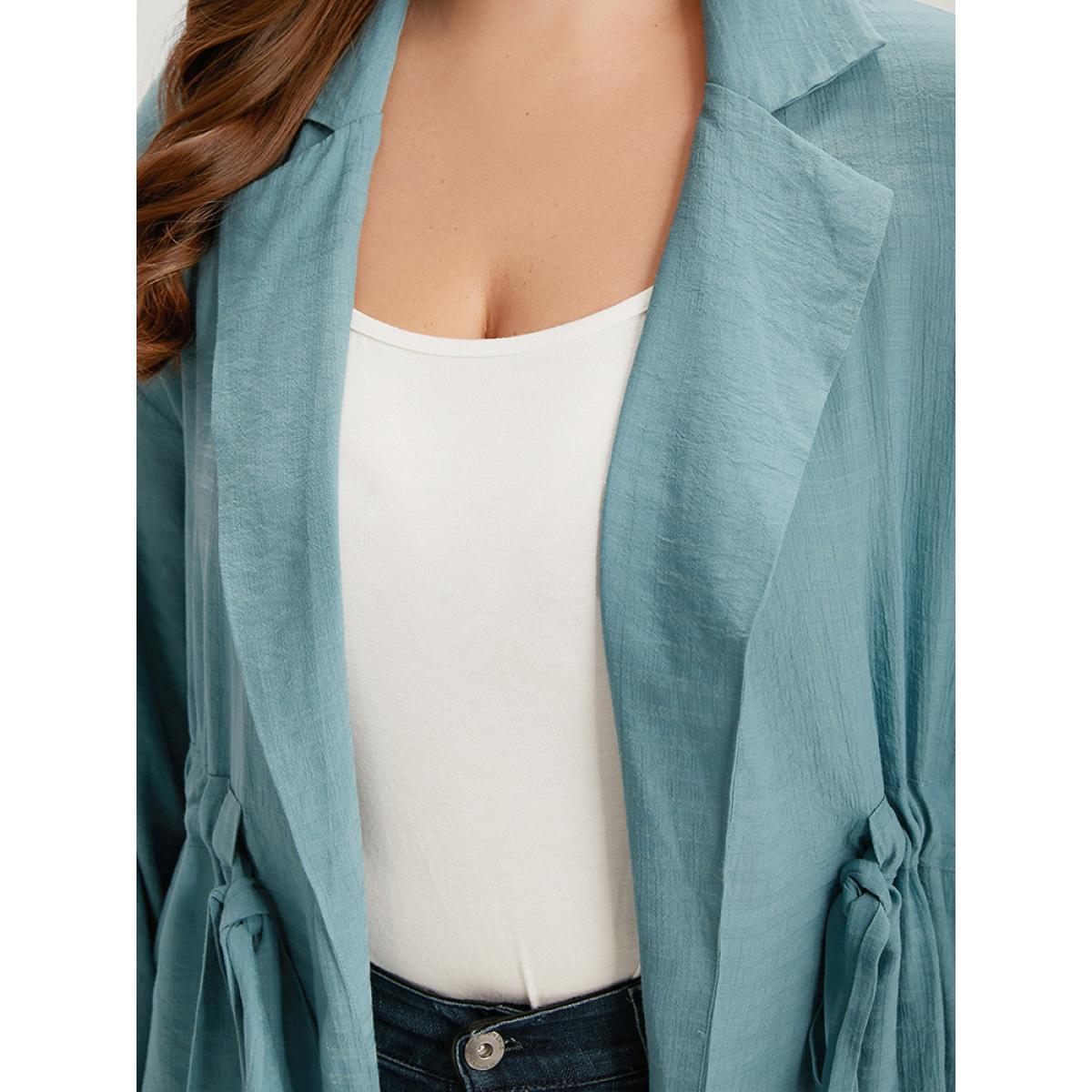 Plus Size Plain Suit Collar Drawstring Ties Kimono Women Cerulean At the Office Drawstring Belt Office Kimonos BloomChic 12/L Product Image