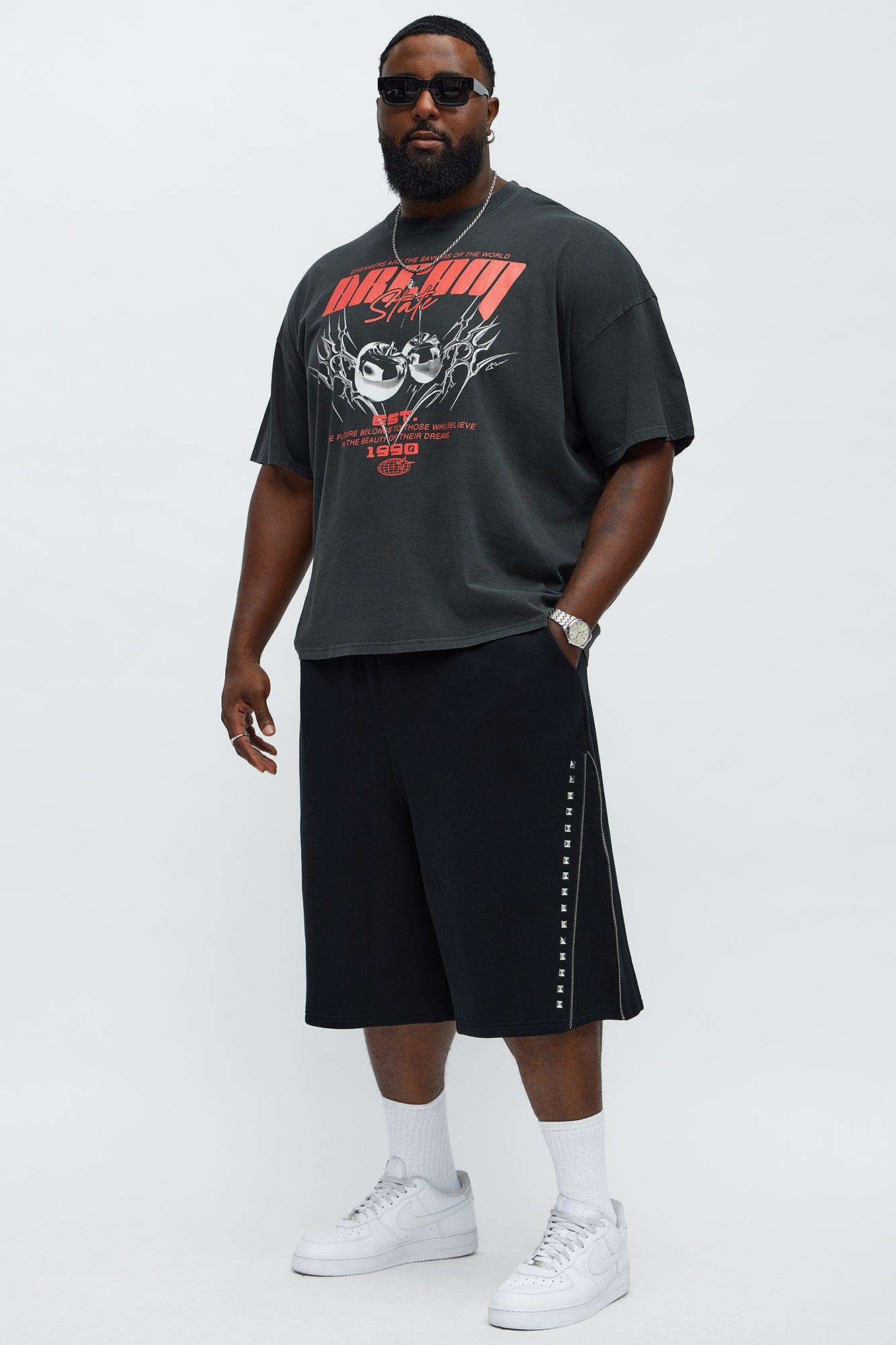 Tyson Baggy Sleaze Studded Shorts - Black Male Product Image