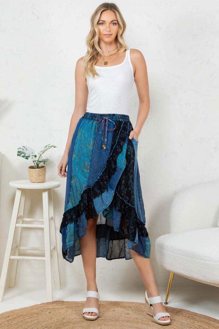 Ruffled Wrapped Look Fit & Flare Midi Skirt Product Image
