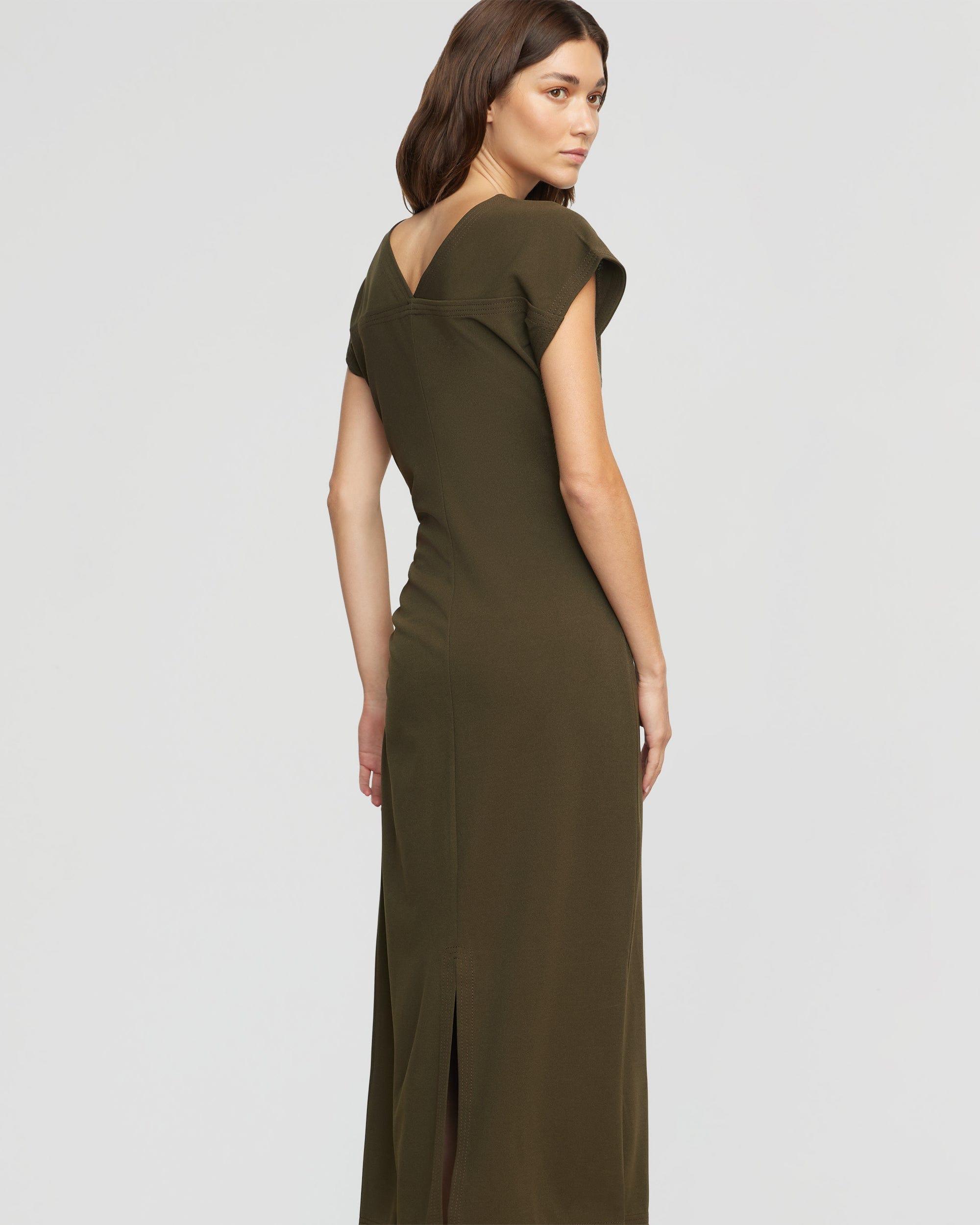 Vela Contrast-Stitch Ruched-Waist Dress Product Image