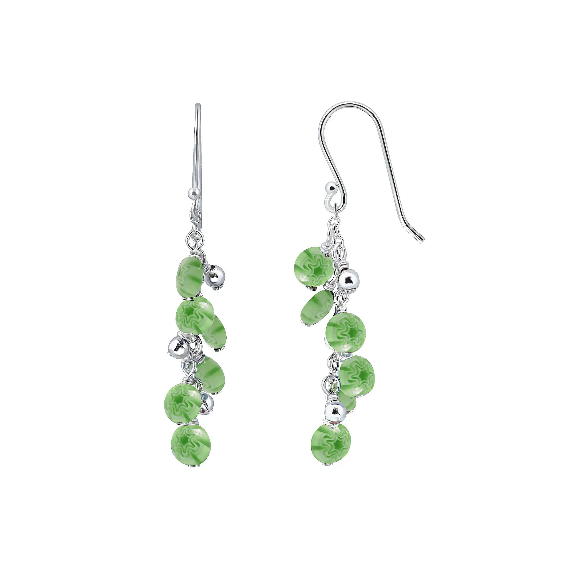Aleure Precioso Sterling Silver Colored Round Glass Bead Drop Fishhook Earrings, Women's, Green Product Image