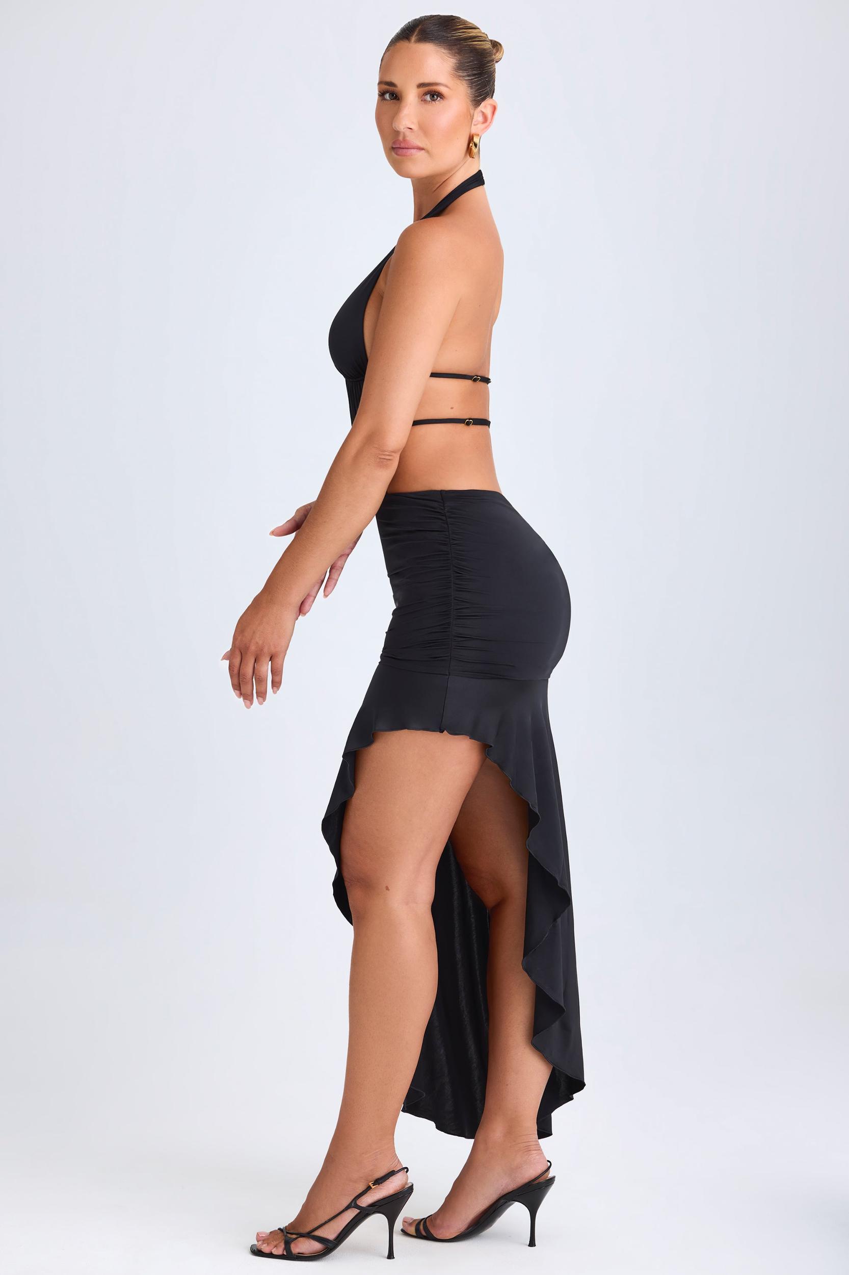 Asymmetric Cut-Out Halterneck Midaxi Dress in Black Female Product Image