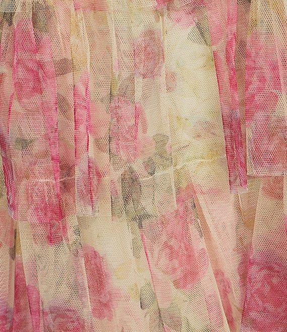 B. Darlin Printed Mesh Spaghetti Strap Sweetheart Ruffle Skirt Rosette Dress Product Image