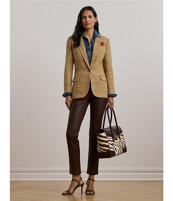 Lauren Ralph Lauren Linen Blend Herringbone Notch Lapel Long Sleeve Single-Button Blazer Product Image