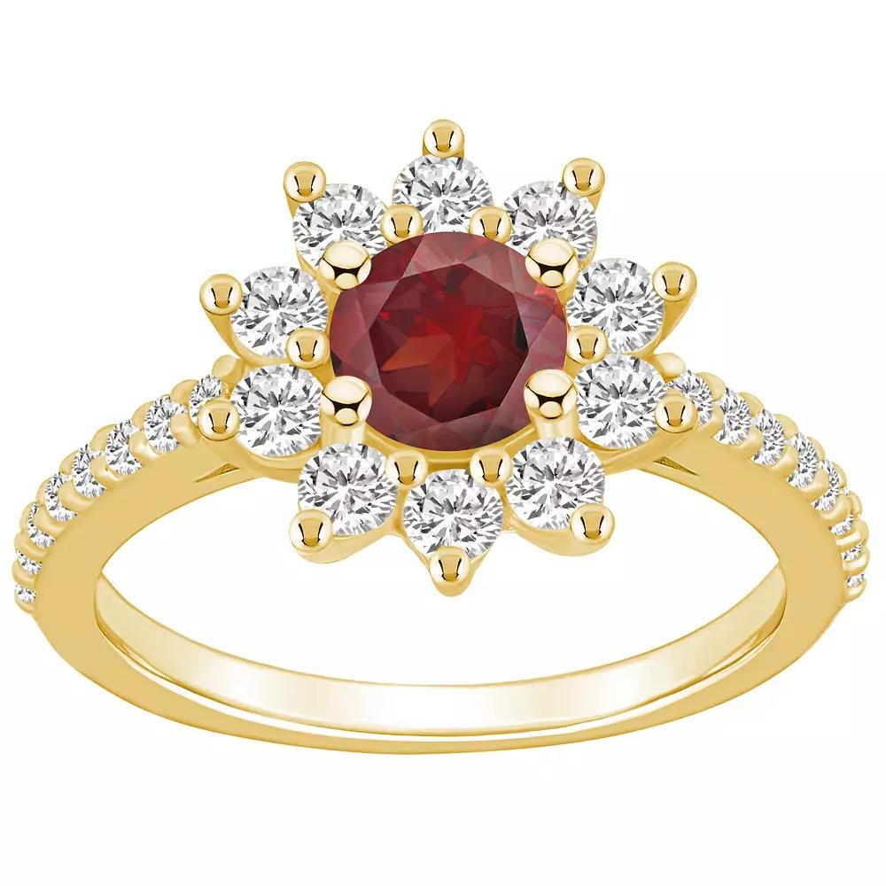 Alyson Layne 14k Gold Garnet & 3/4 Carat T.W. Diamond Halo Ring, Womens Red Product Image