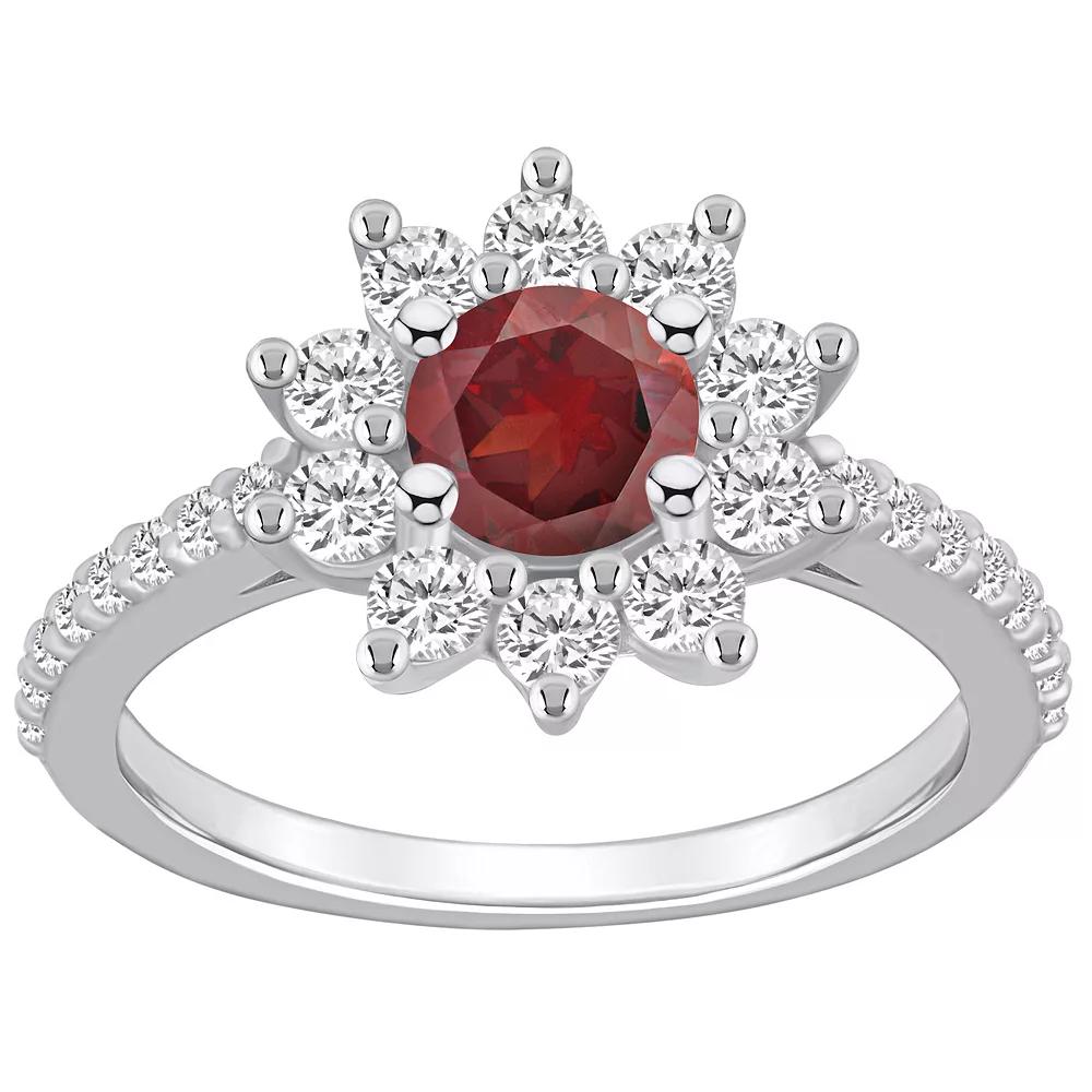Alyson Layne 14k White Gold Garnet & 3/4 Carat T.W. Diamond Halo Ring, Women's, Size: 9, Red Product Image