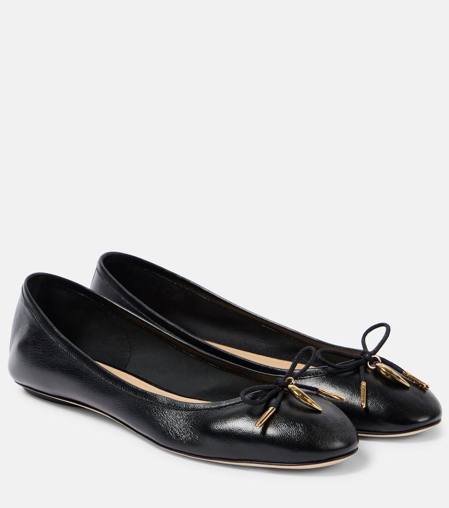 CHLOÉ Bow Detail Round Toe Flat Sole Ballerina Shoes In Black Product Image