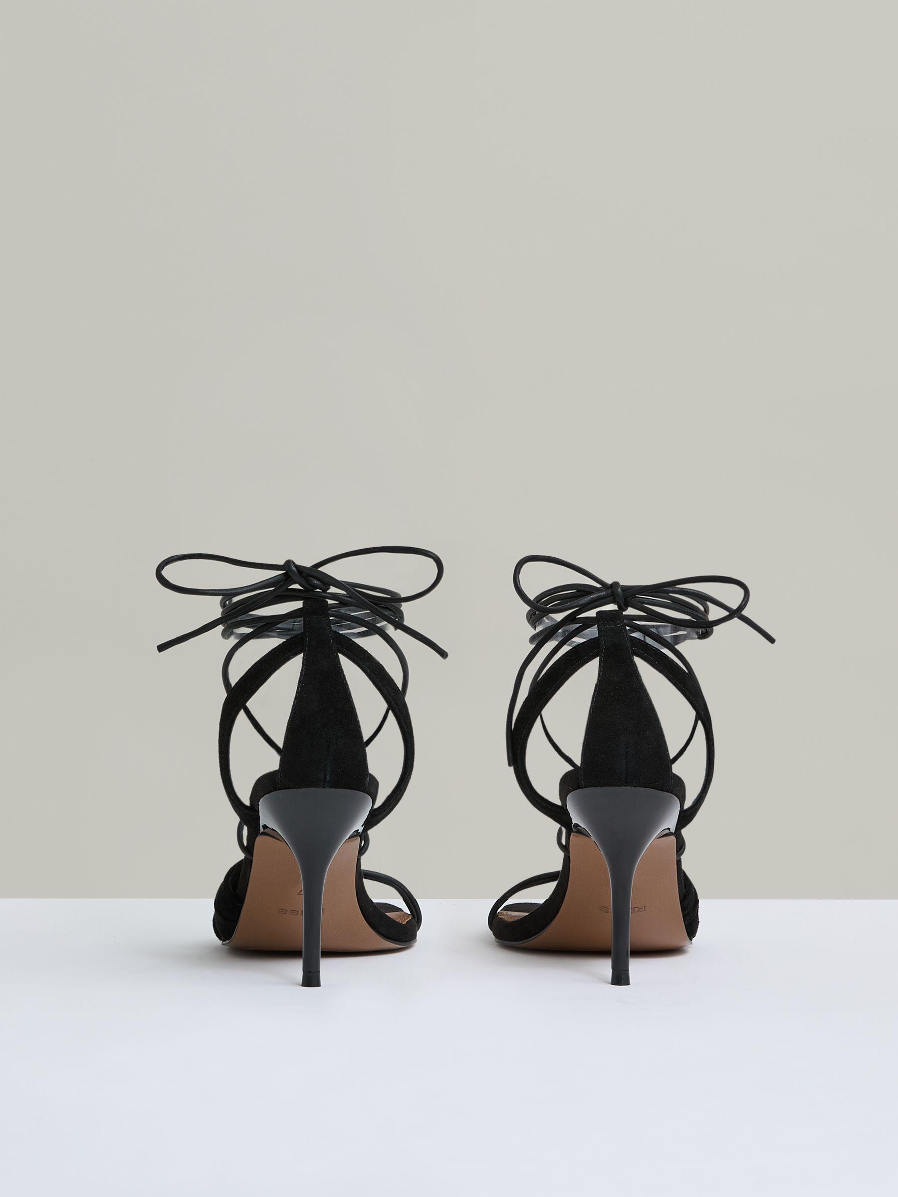 Suede Strappy Heeled Sandals in Black Product Image