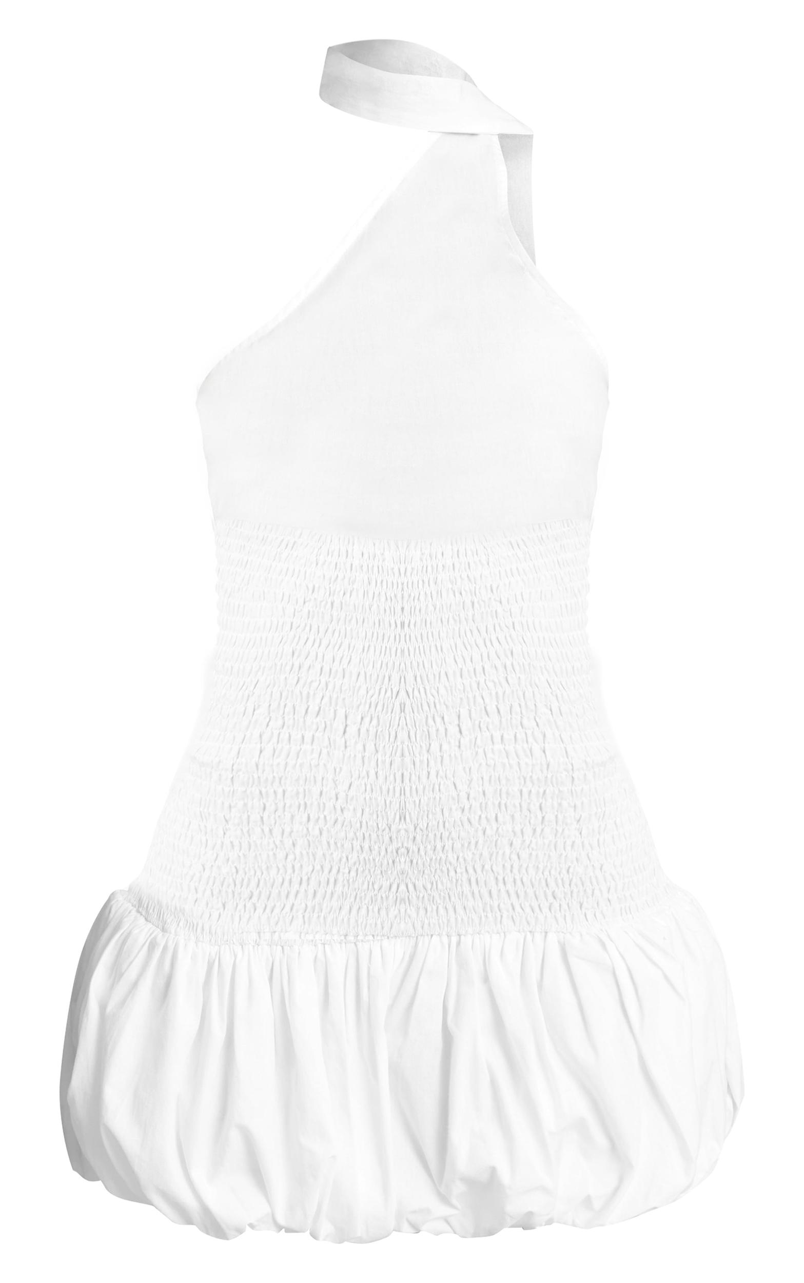  White Shirred Puffball Mini Dress Product Image