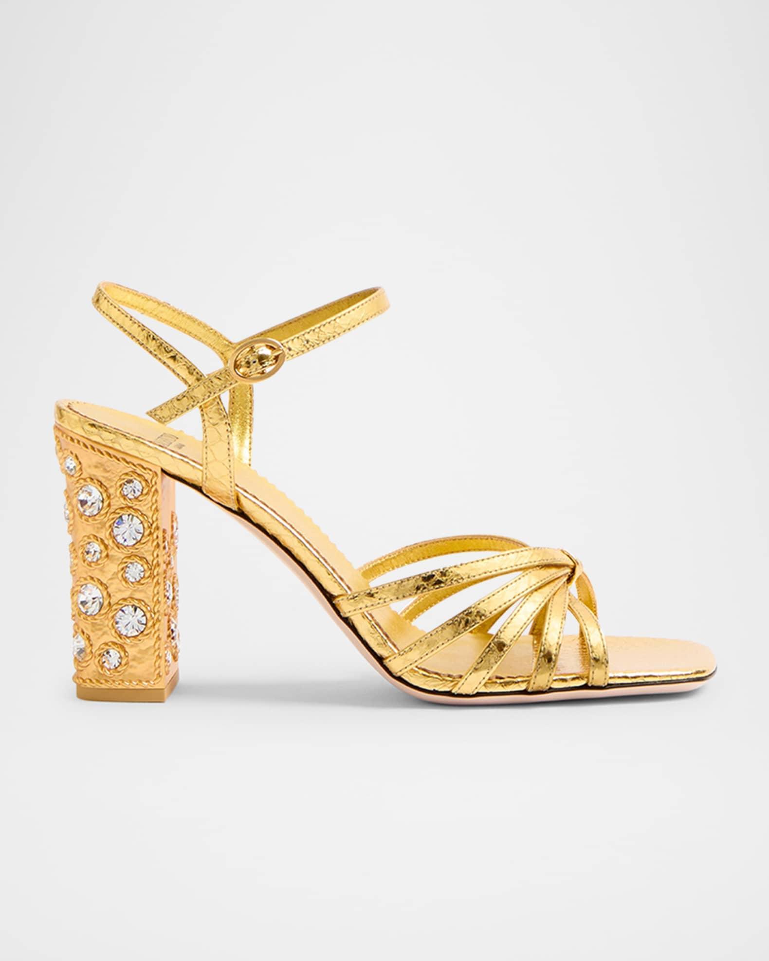 Metallic Jewel Ankle-Strap Sandals Product Image