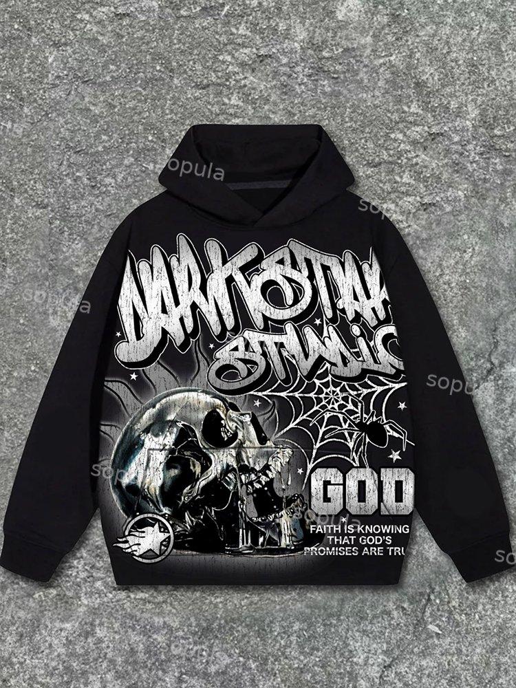 Sopula Darkstar-God's Skull Print Pattern Pockets Hoodie Product Image